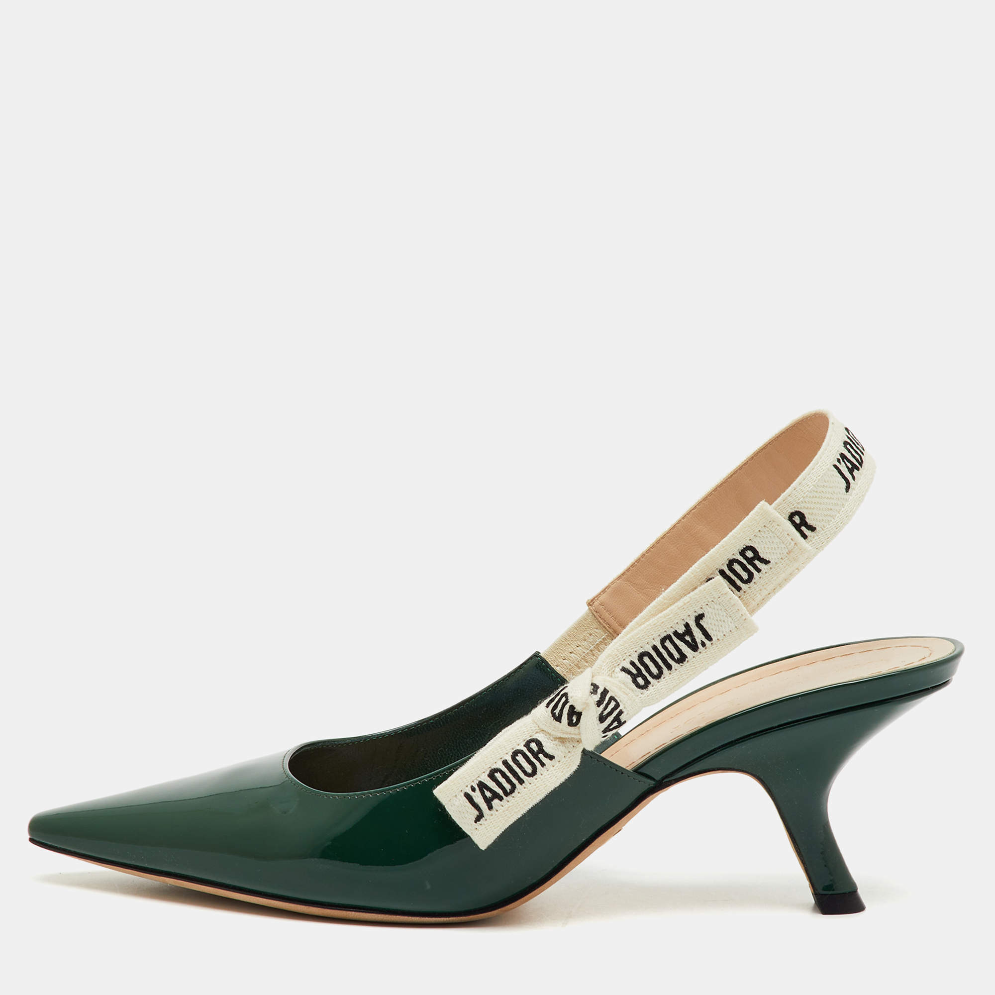 Pre Owned Dior Green Patent Leather J'Adior Slingback Pumps Size 38.5