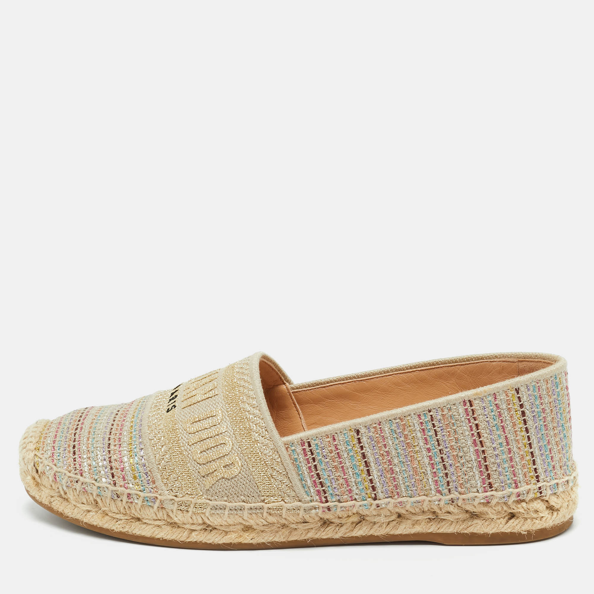 Pre Owned Dior Multicolor Lurex Fabric Dioriviera Espadrille Flats Size 35.5