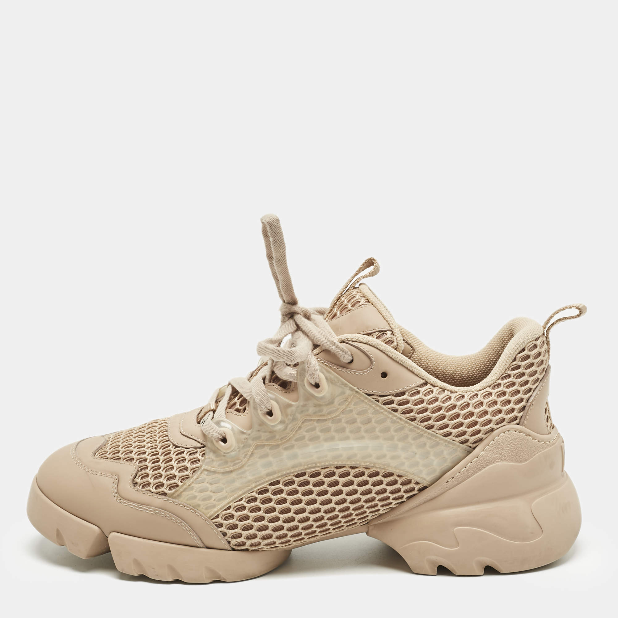 Pre Owned Dior Beige Fabric and PVC D-Connect Low Top Sneakers Size 41.5