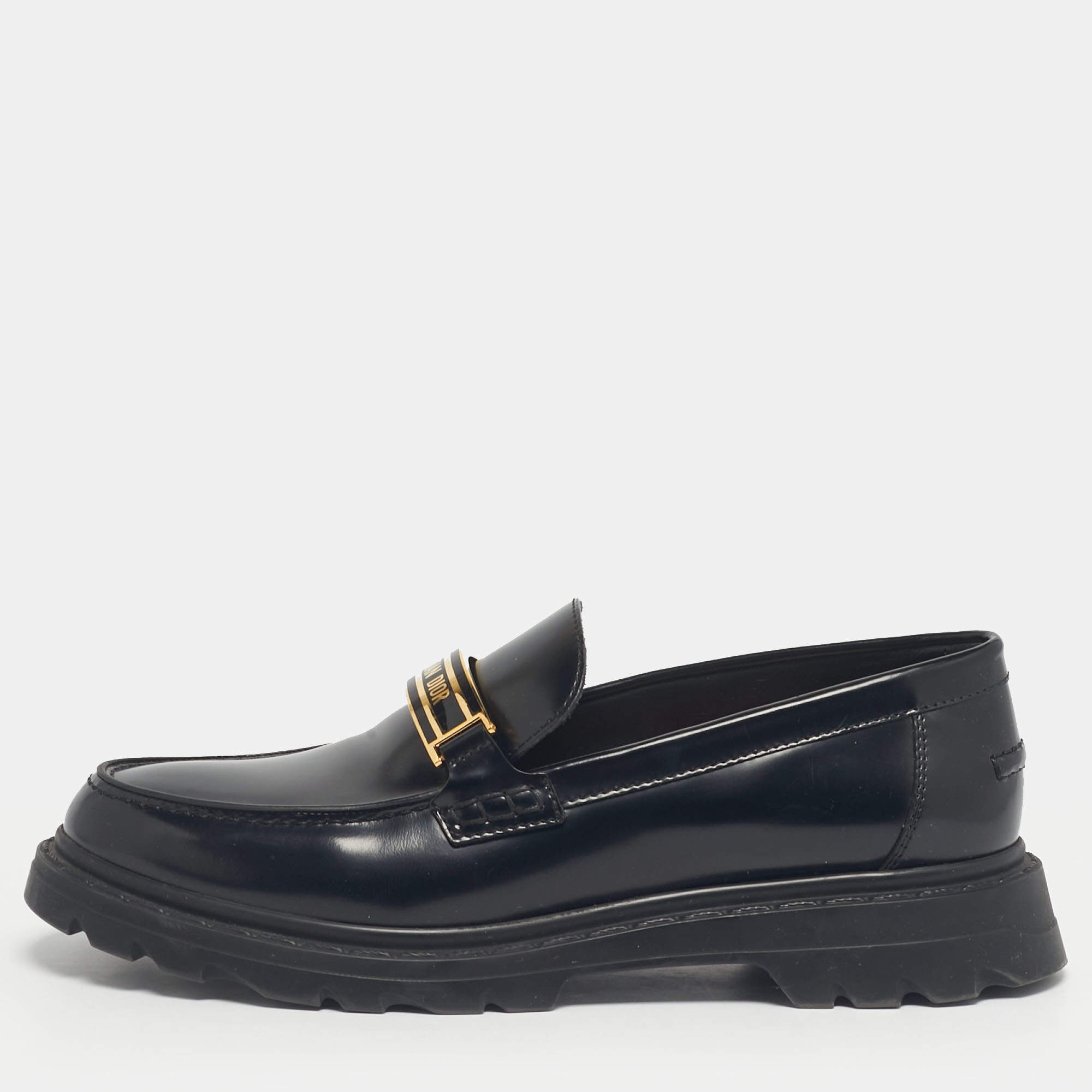 Pre Owned Dior Black Brushed Leather Code Loafers Size 40