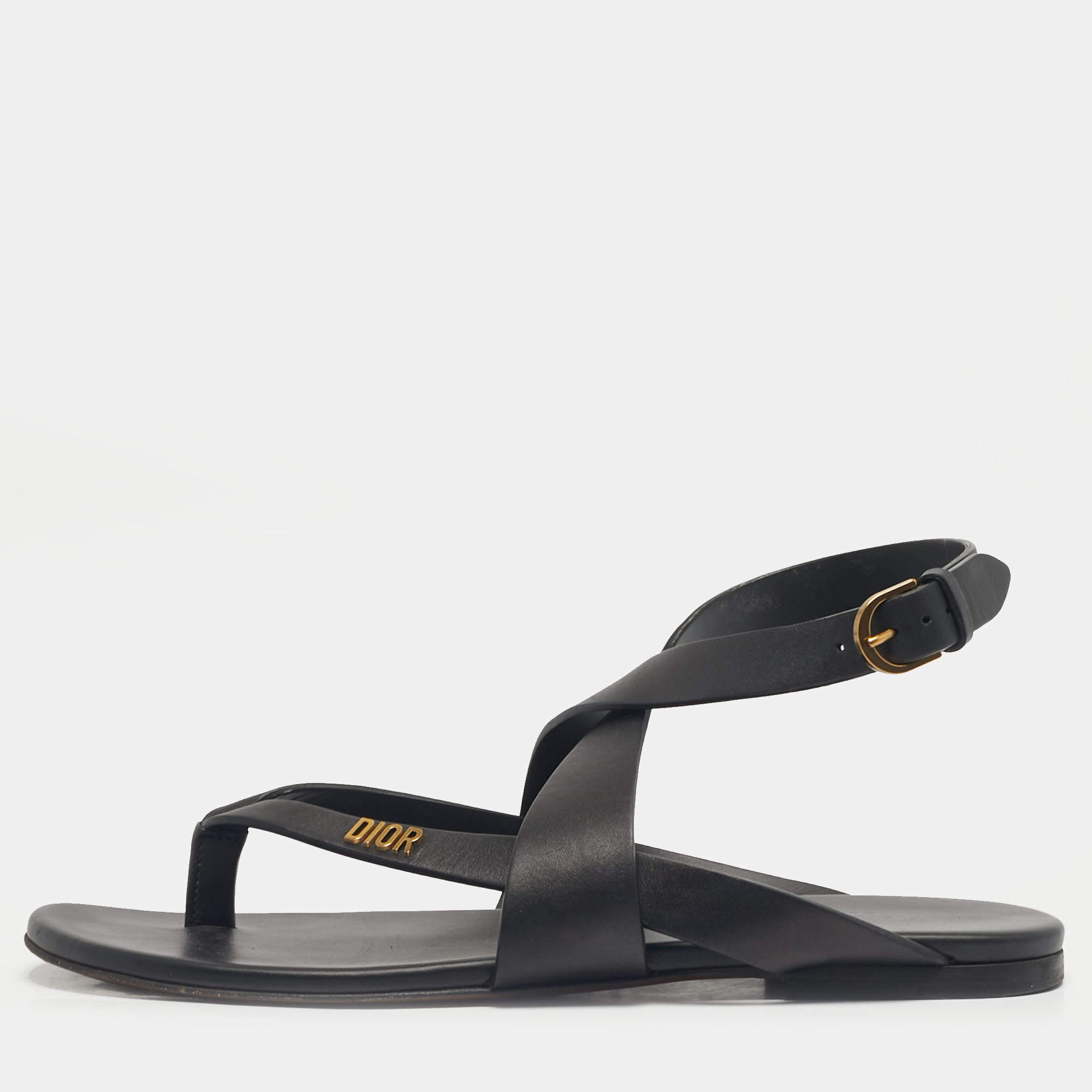 Pre Owned Dior Black Leather Dior Up Flat Sandals Size 38.5