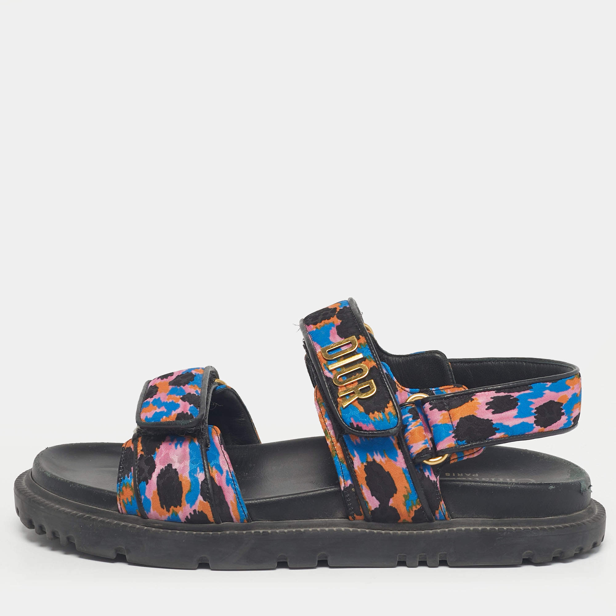 Pre Owned Dior Multicolor Floral Print Fabric DiorAct Sandals Size 37