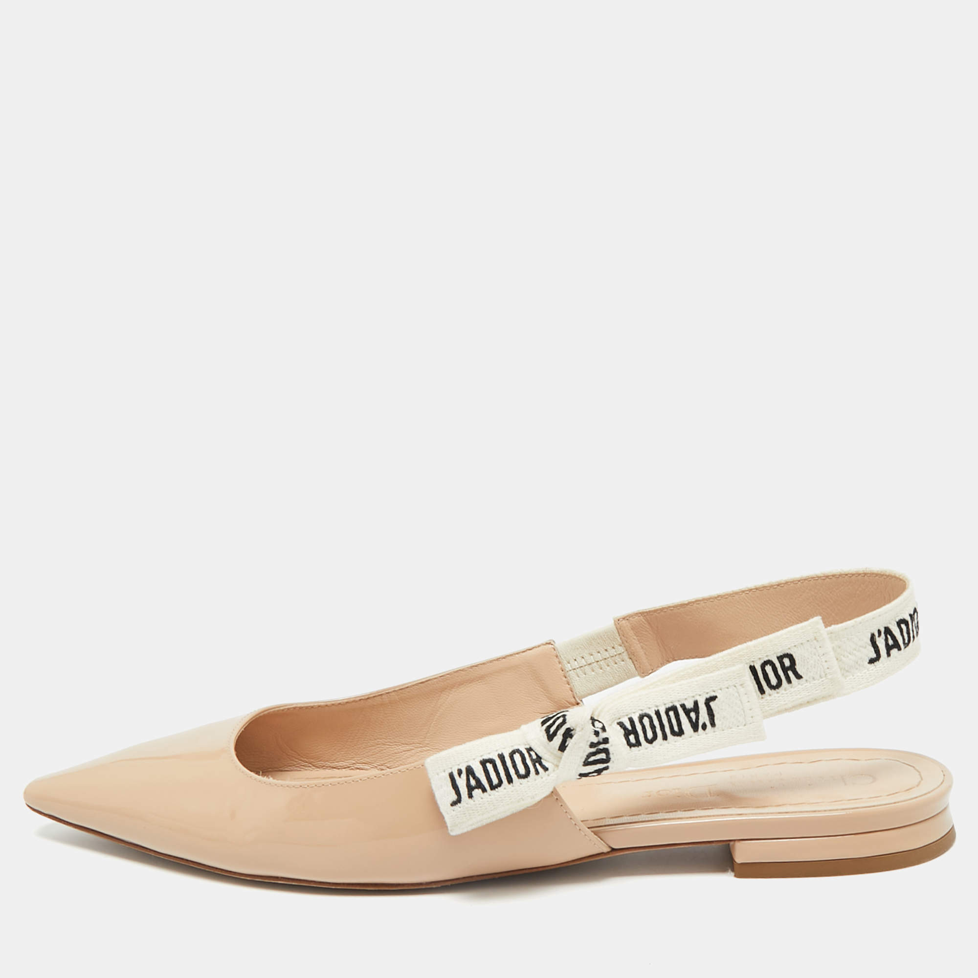 Pre Owned حذاء فلات سلايد باك ديور جلد لامع بيج J'Adior مقاس 36.5