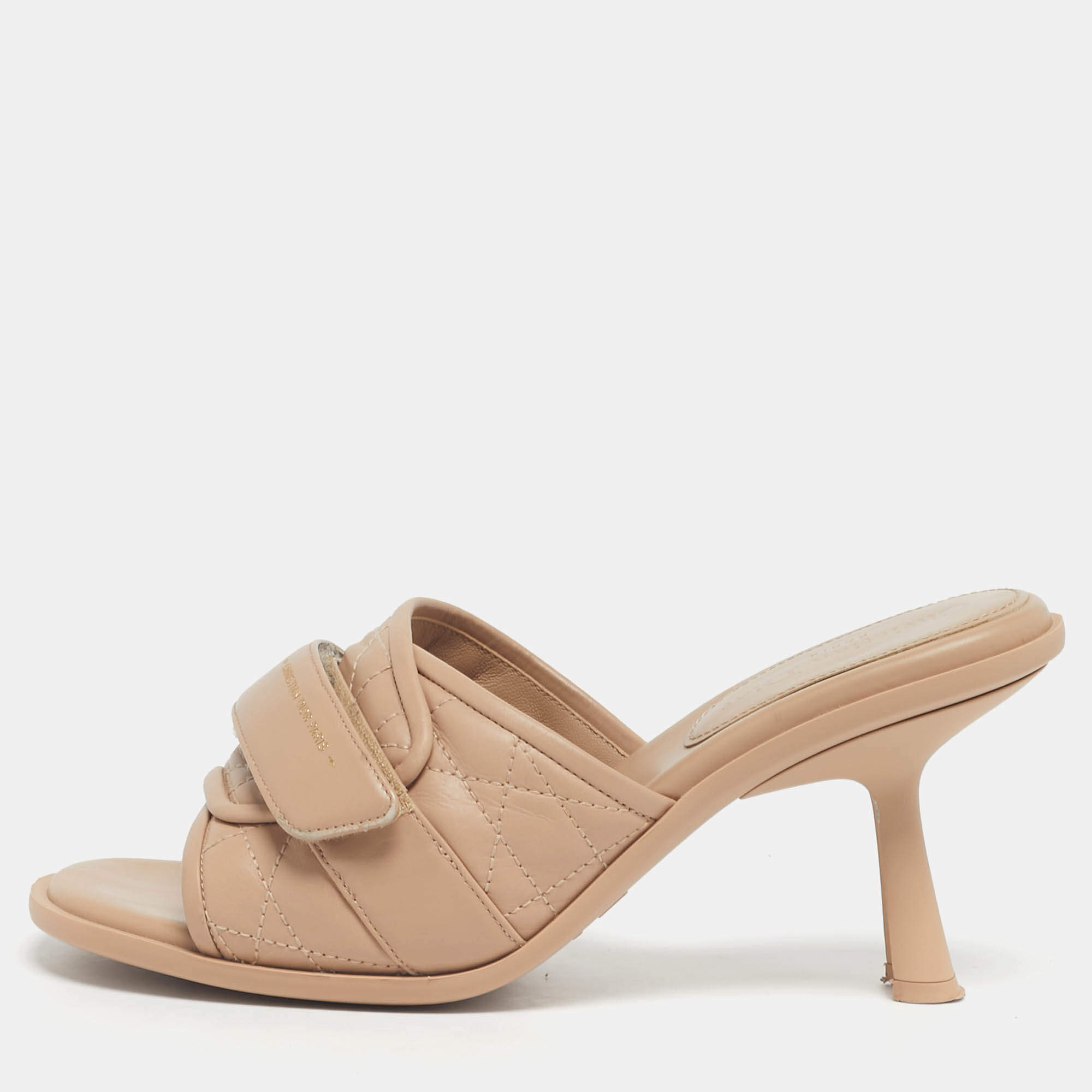 Pre Owned Dior Beige Leather Cannage Evolution Slide Sandals Size 40