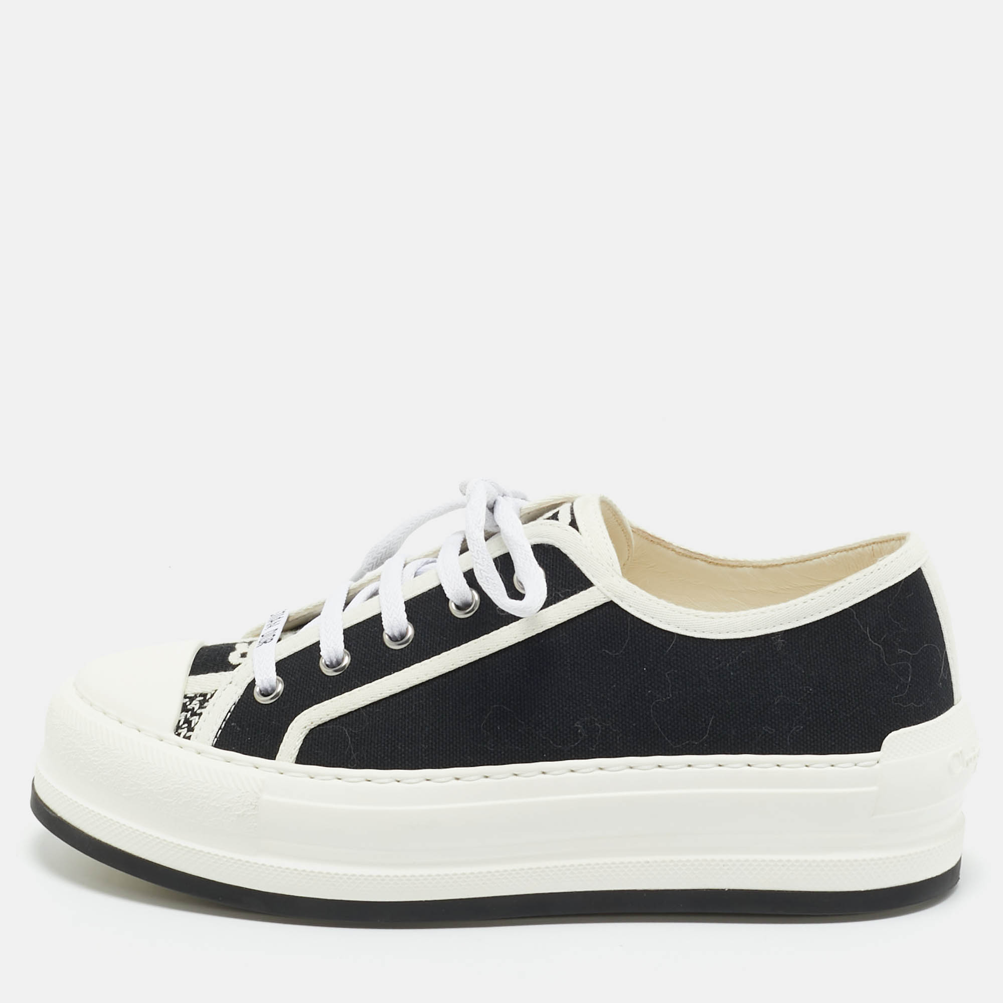 Pre Owned Dior Black/White Canvas Walk'n'Dior Low Top Sneakers Size 38