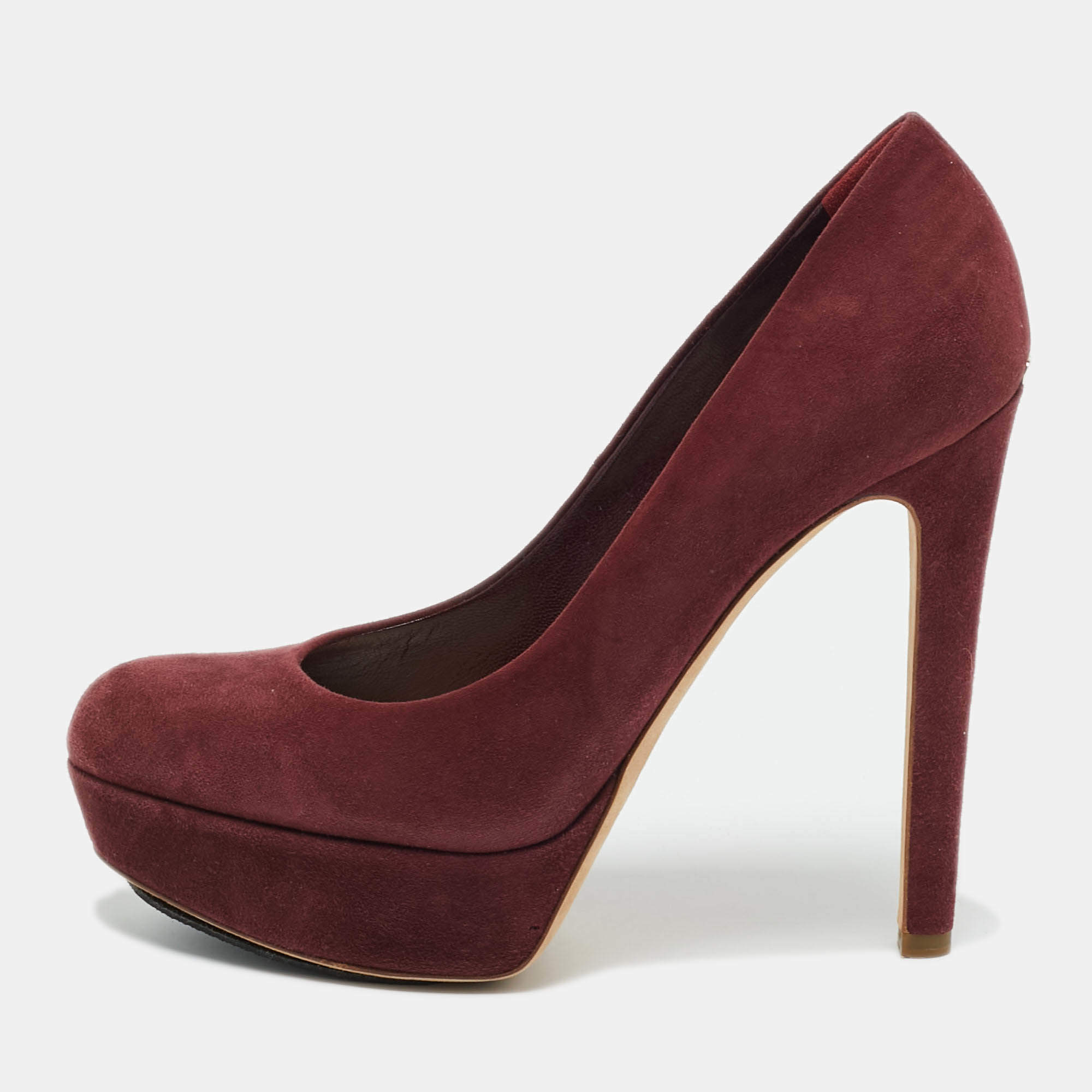 Pre Owned Dior Burgundy Suede Platform Pumps Size 37.5