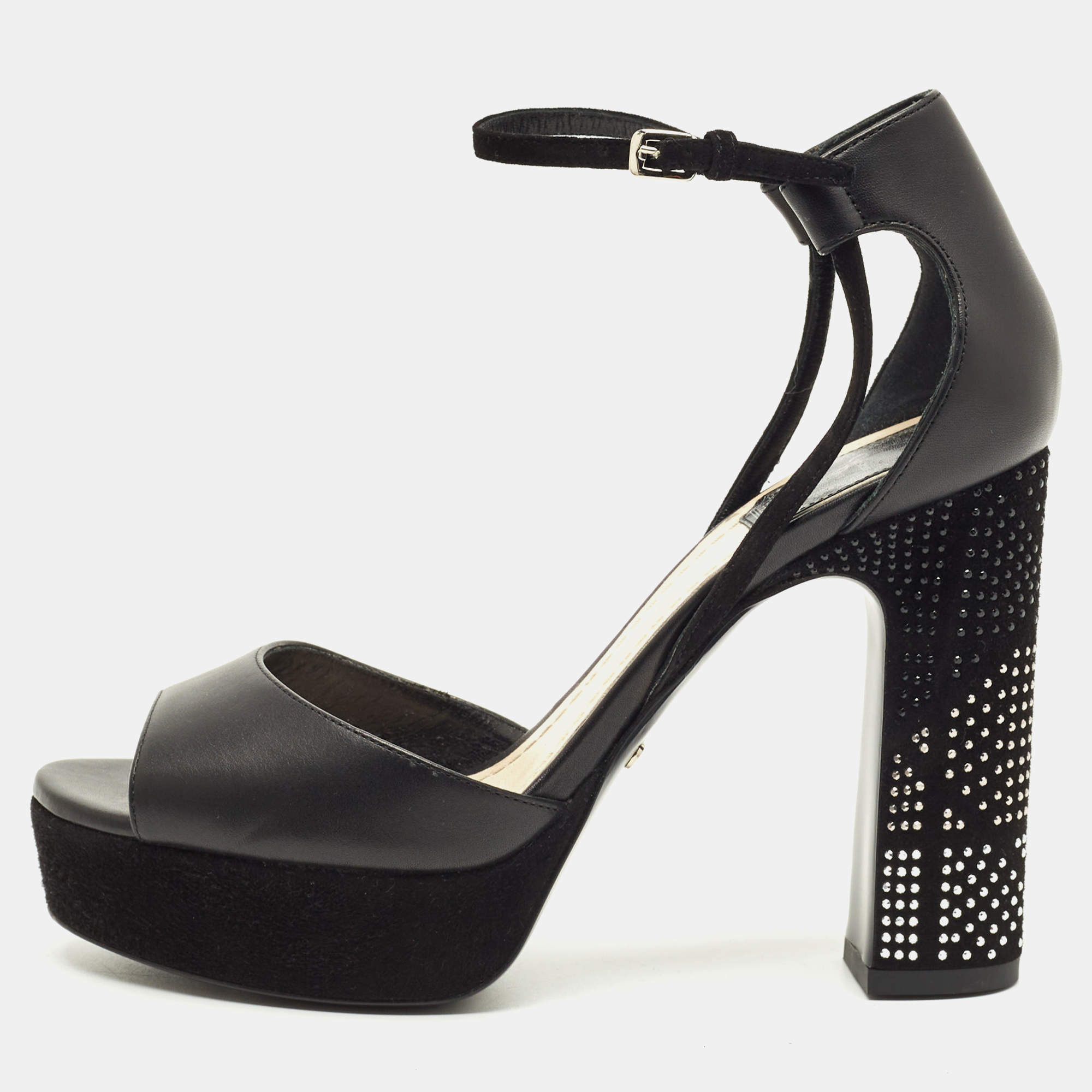 Pre Owned Dior Black Leather Rainbow Stellar Platform Sandals Size 36