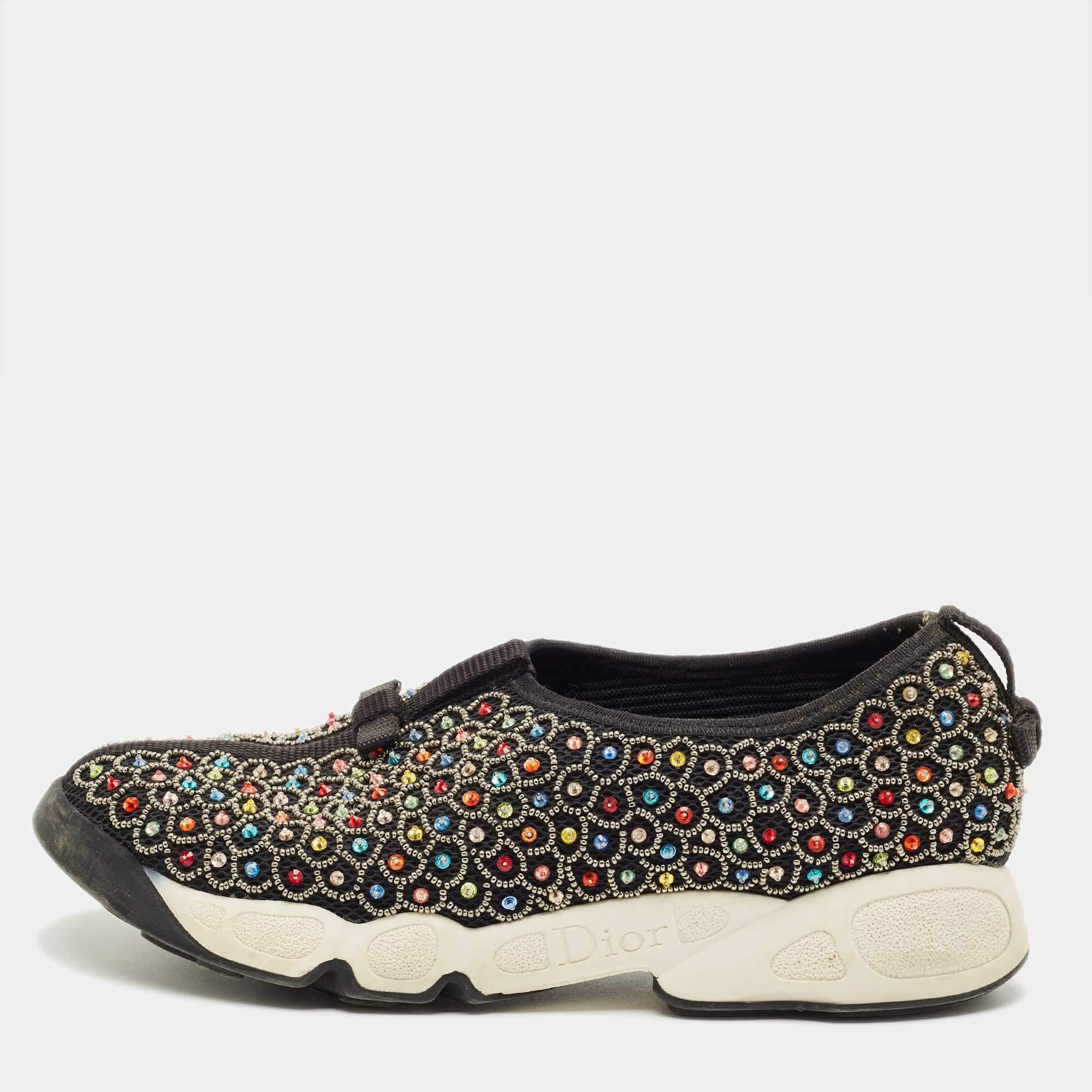 مملوكة مسبقًا Dior Black Mesh Fusion Slip On Sneakers Size 38