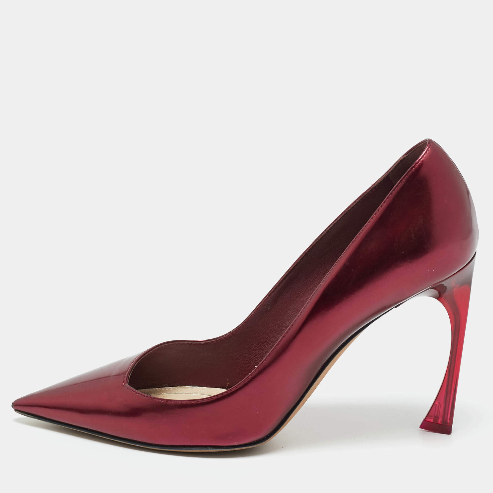 Pre Owned Dior Burgundy Patent Leather Dioressence Pointed Toe Pumps Size 37.5