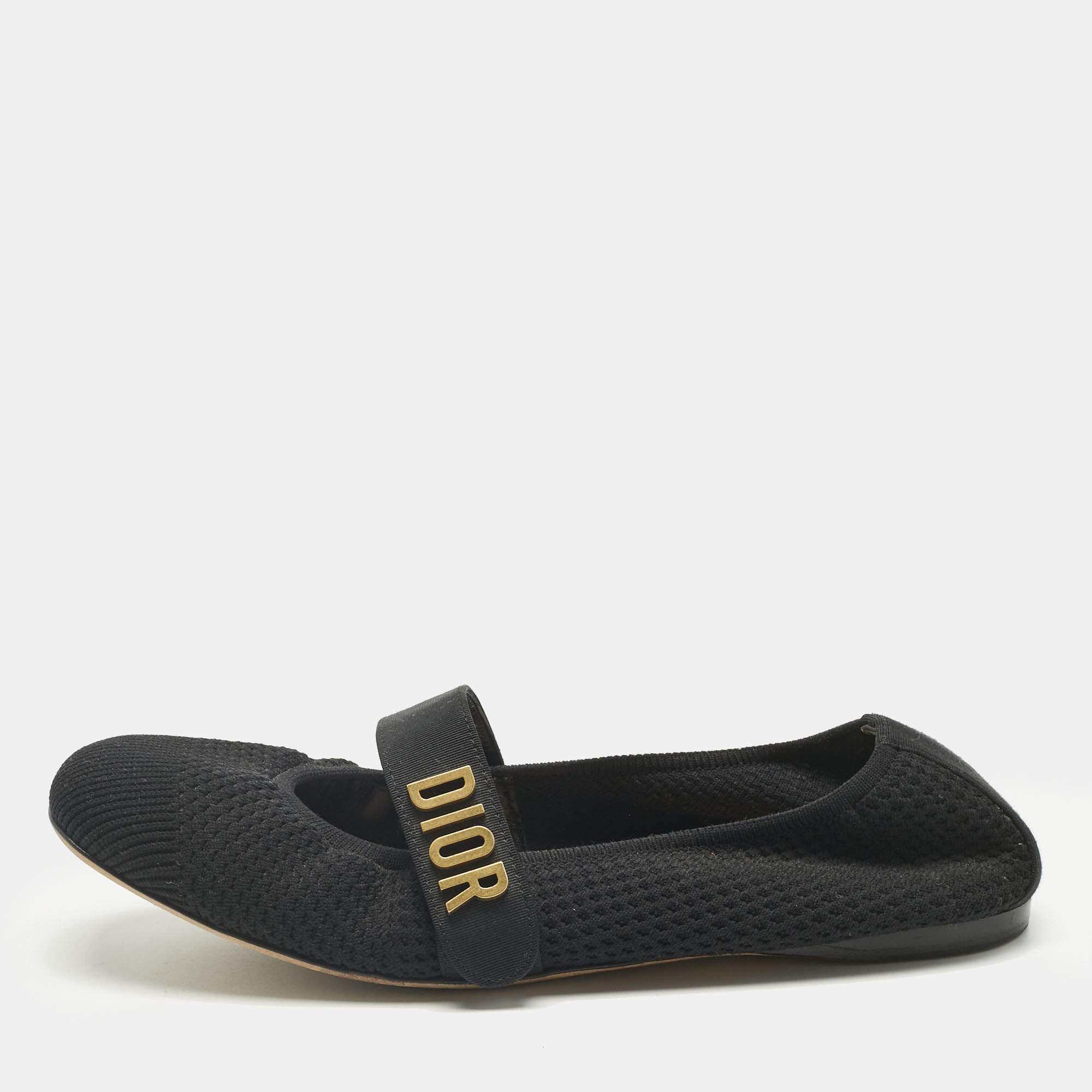مملوكة مسبقًا Dior Black Knit Fabric Mary Jane Ballet Flats Size 37.5