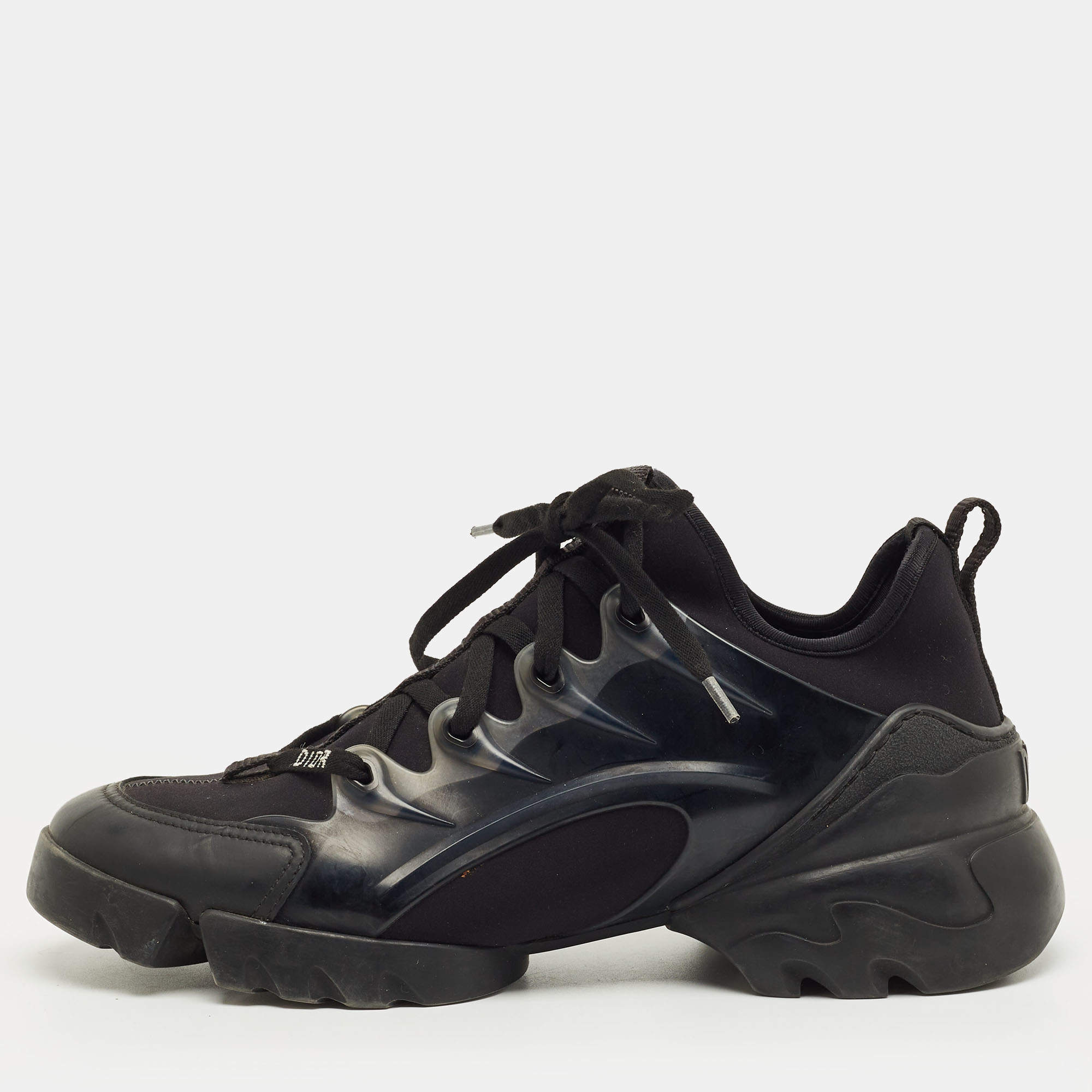 Pre Owned Dior Black Neoprene and PVC D-Connect Low Top Sneakers Size 38.5