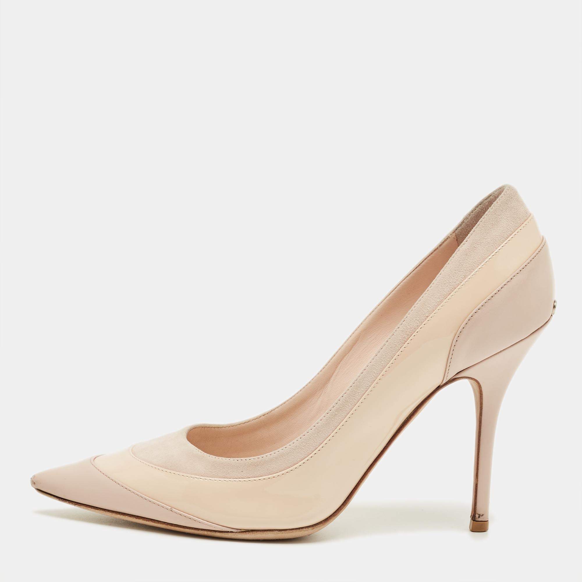 Pre Owned Dior Beige Patent Leather and Suede Pointed Toe Pumps Size 37