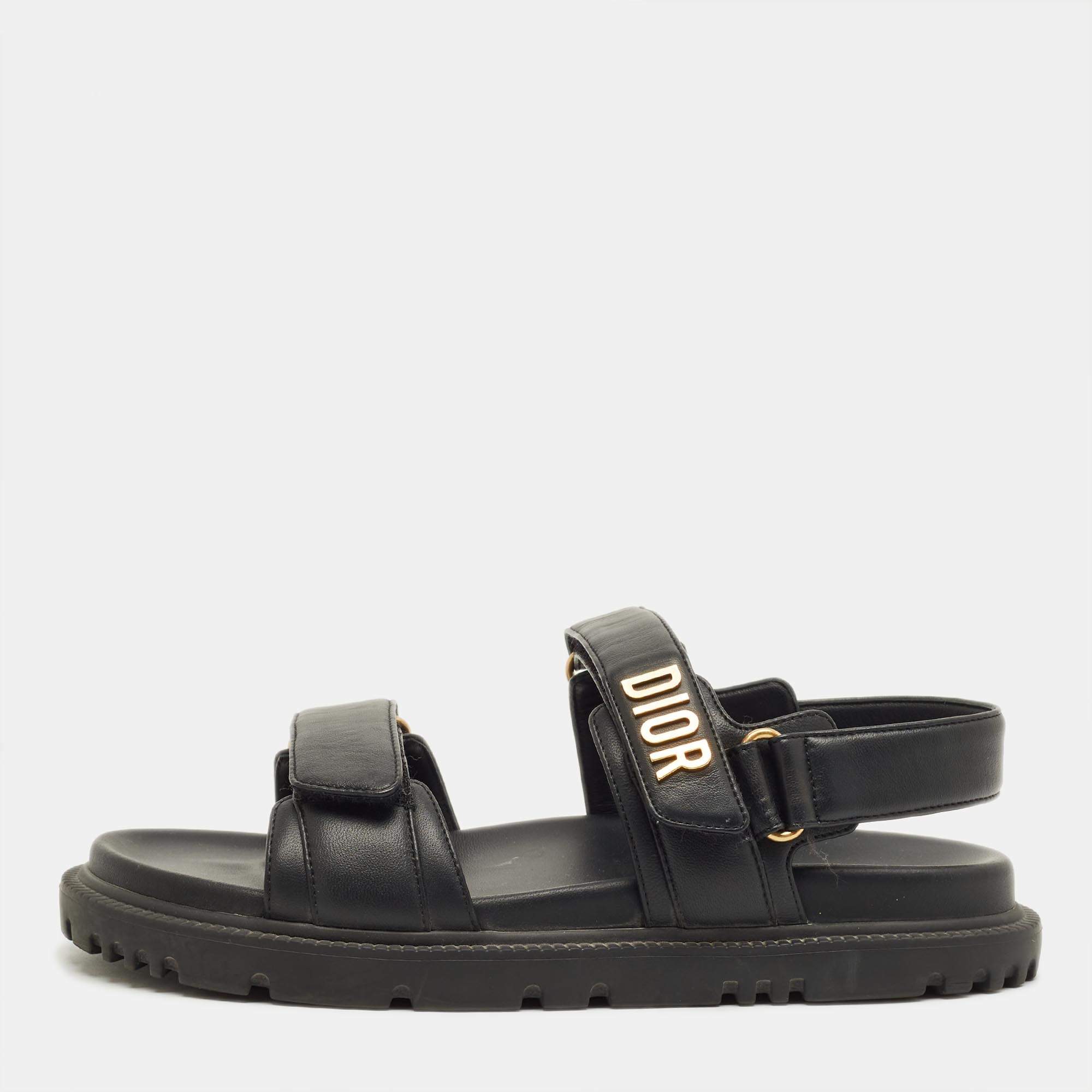 Pre Owned Dior Black Leather DiorAct Slingback Sandals Size 39.5
