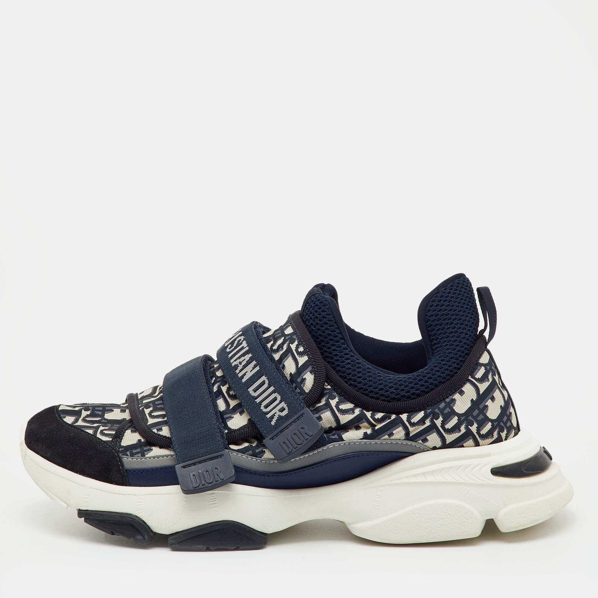 Pre Owned Dior Blue Oblique Neoprene and Suede D-Wander Sneakers Size 40.5