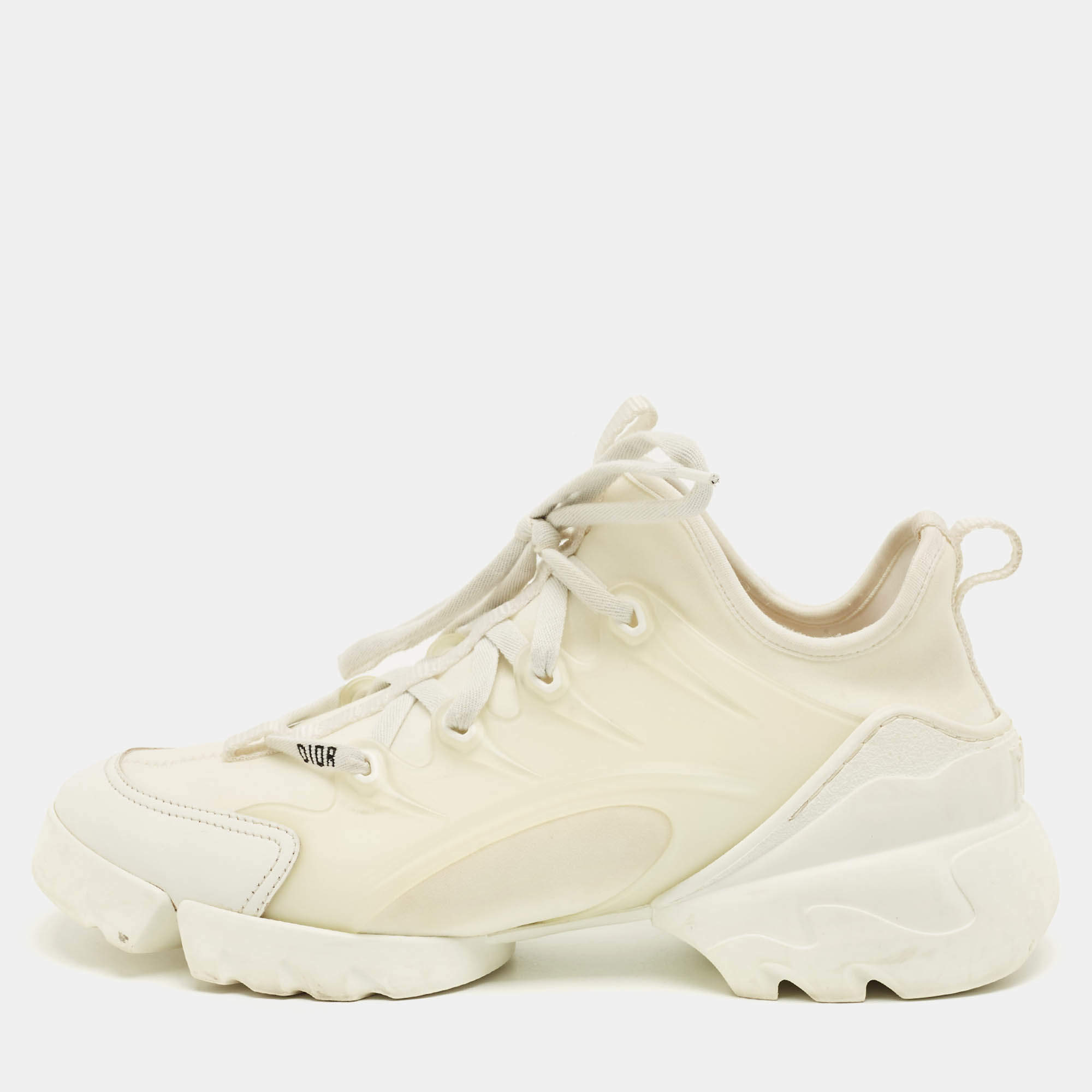 Pre Owned Dior White Fabric and PVC D-Connect Lace Up Sneakers Size 37
