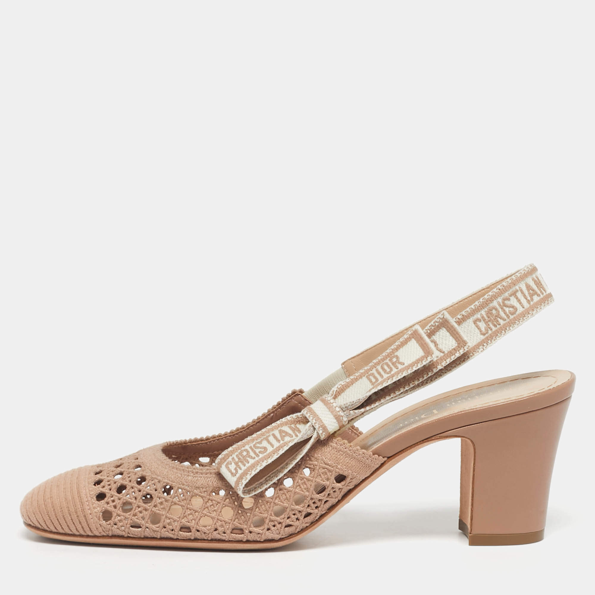 Pre Owned Dior Beige Cannage Fabric D-moi Slingback Pumps Size 38.5