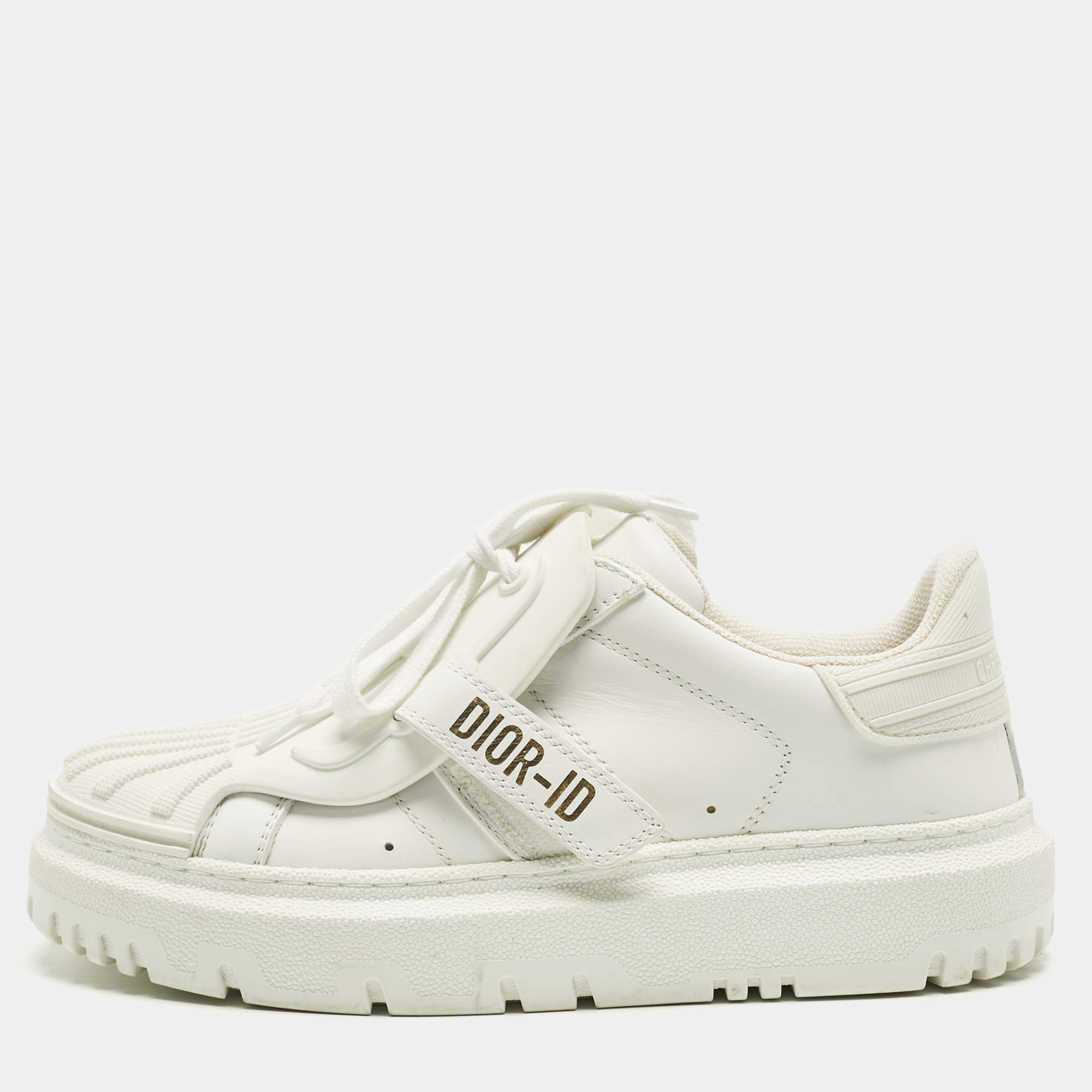 Pre Owned Dior White Leather and Rubber Dior ID Lace Up Sneakers Size 36