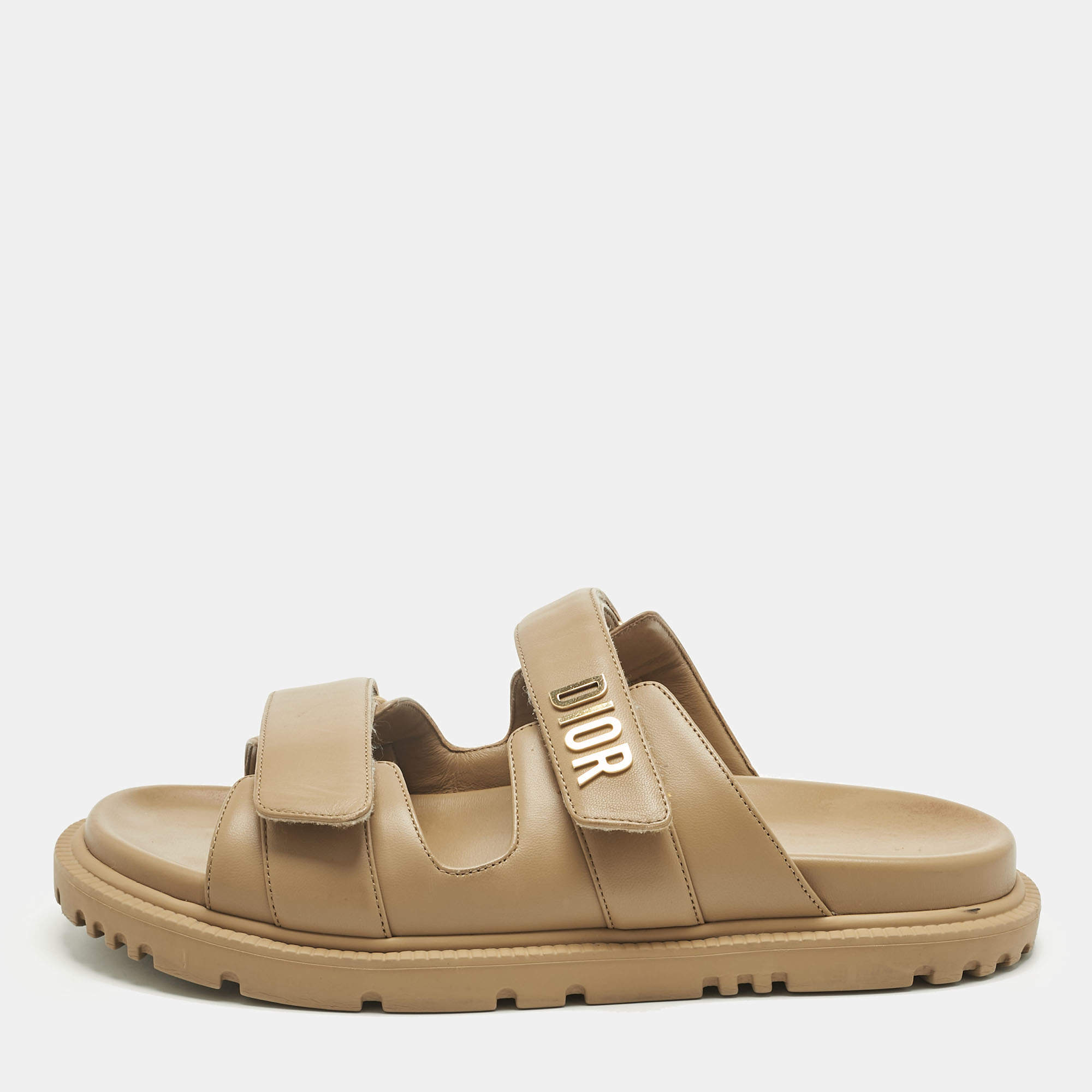 Pre Owned Dior Brown Leather DiorAct Flat Sandals Size 40