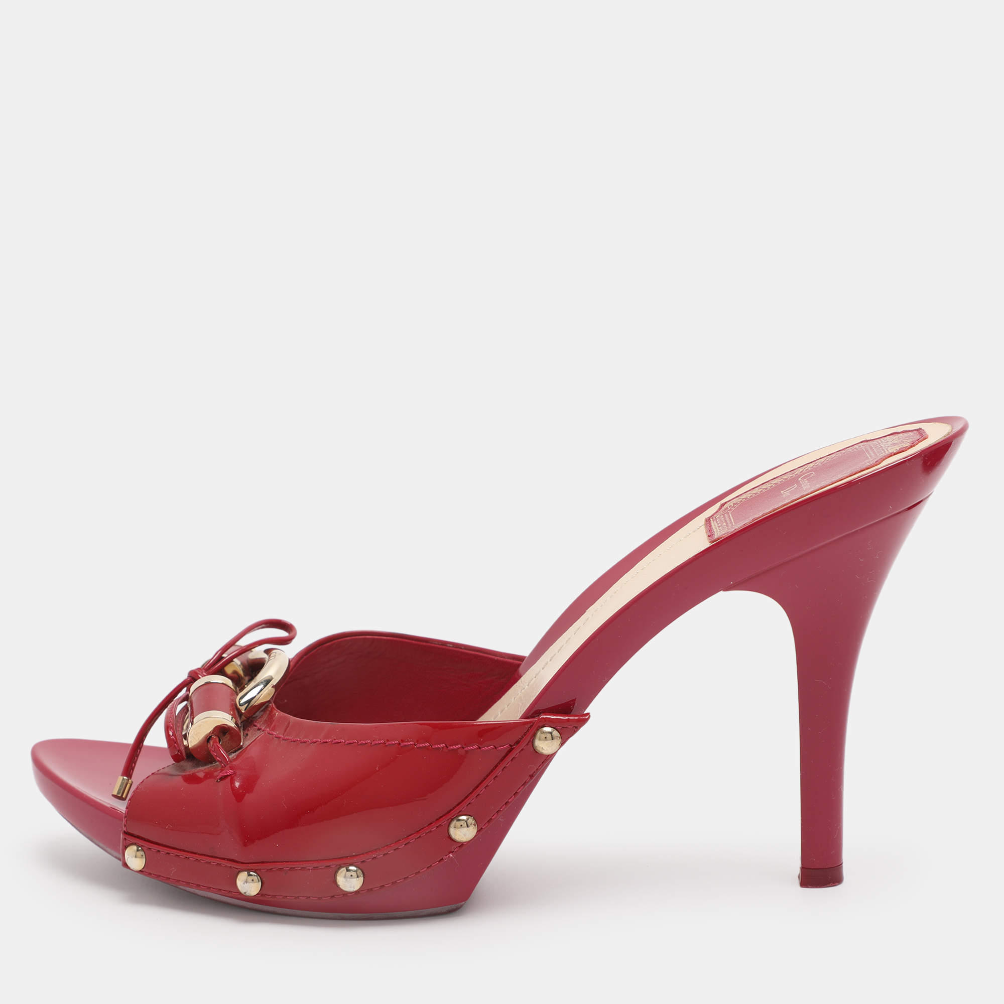 Pre Owned Dior Pink Patent Leather Bow Slide Sandals Size 40