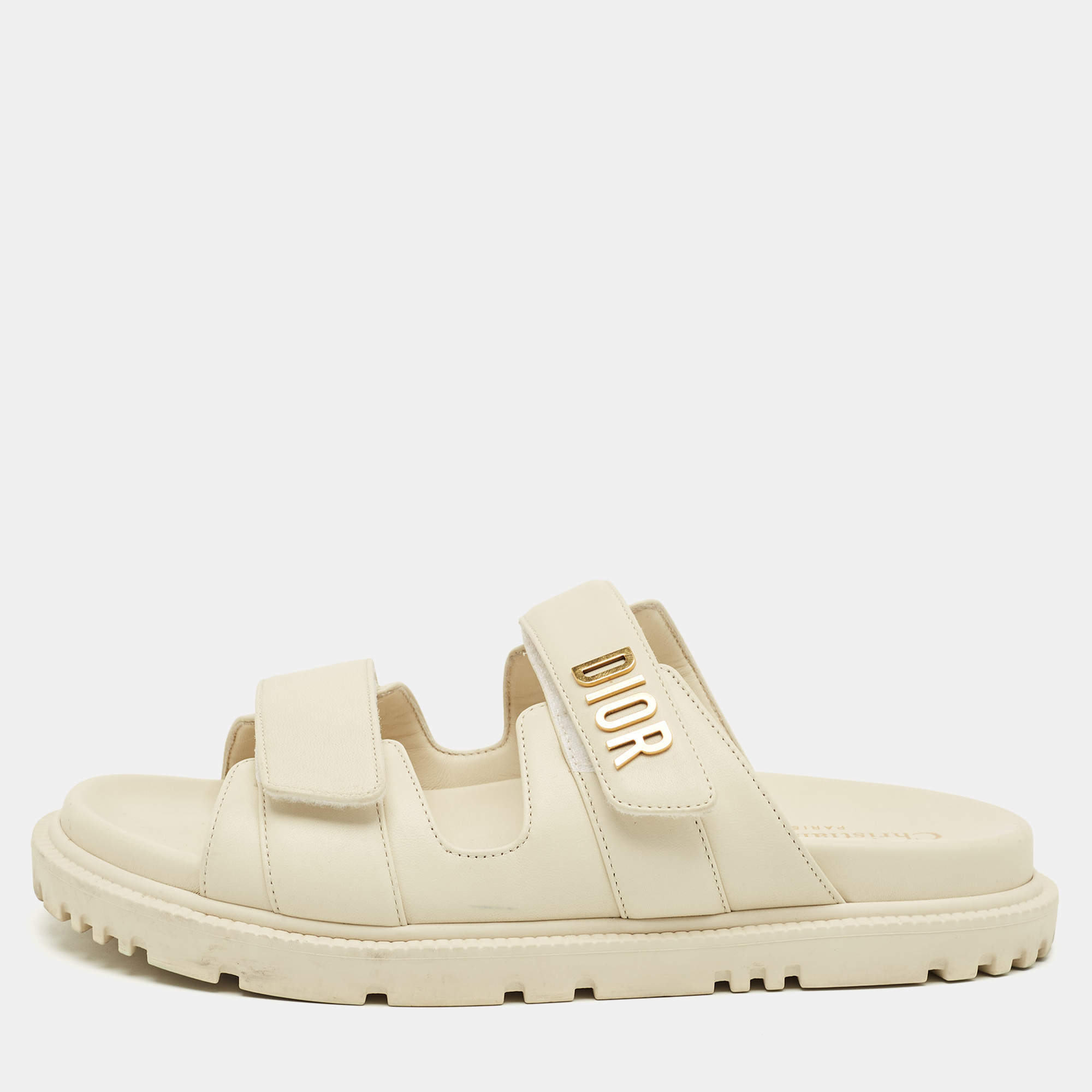 Pre Owned Dior Cream Leather DiorAct Flat Sandals Size 38