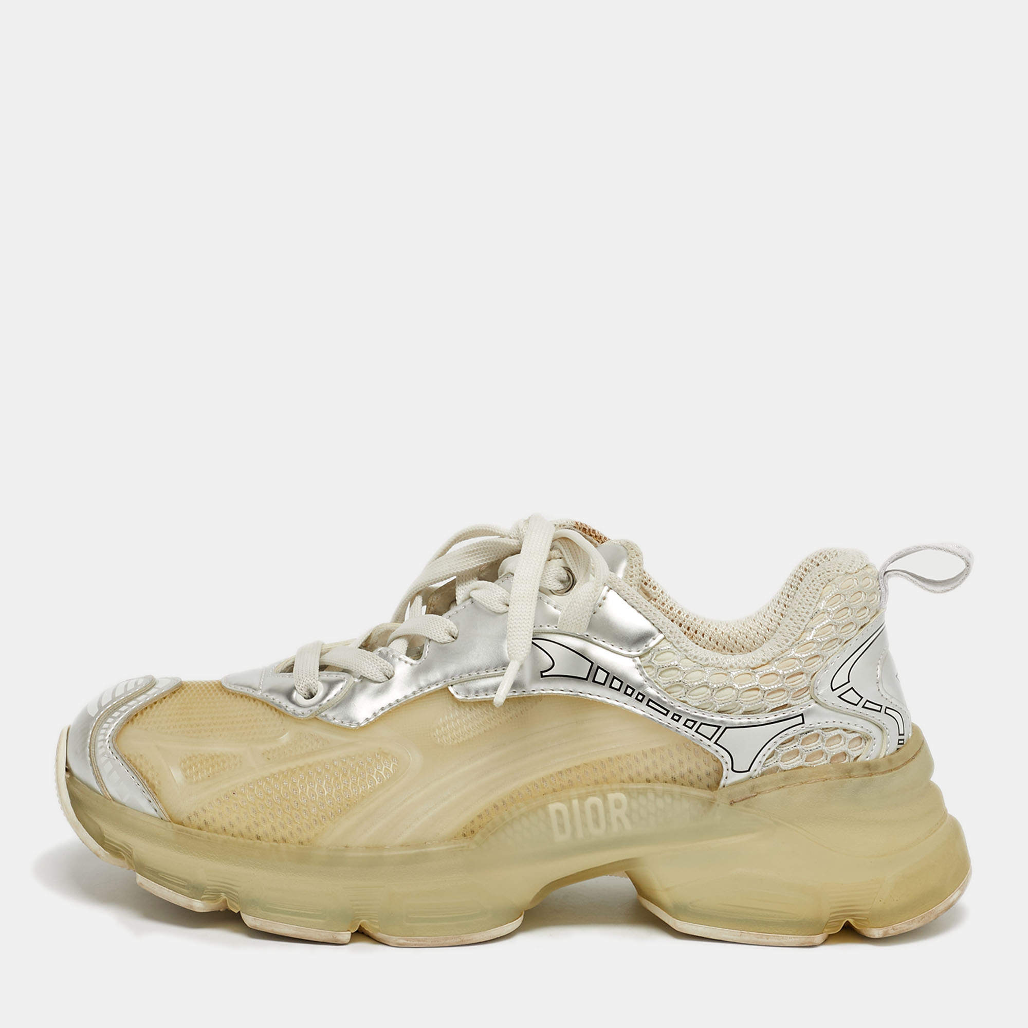 Pre Owned Dior Two Tone Jelly and Leather Vibe Lace Up Sneakers Size 37