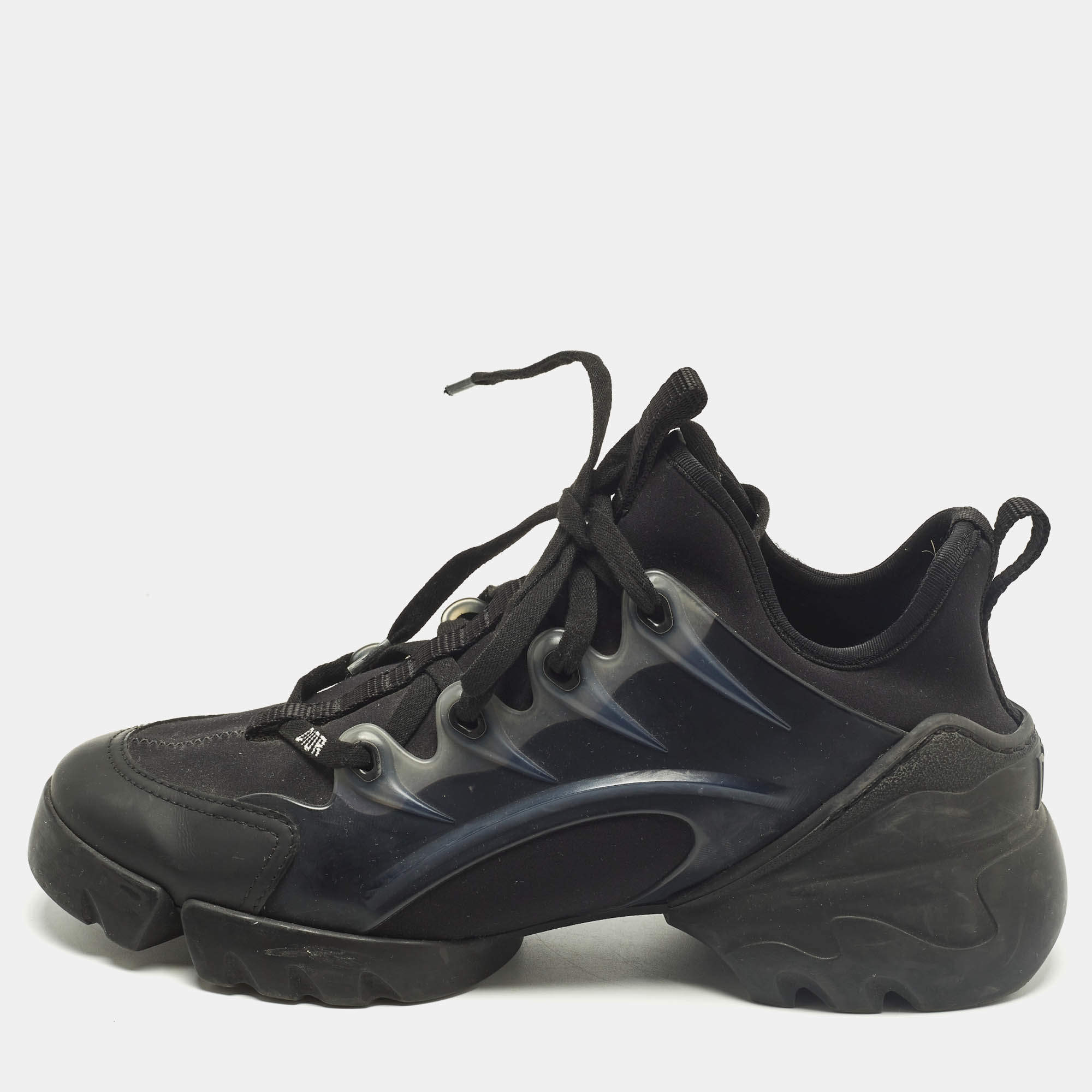 مملوكة مسبقًا Dior D-Connect Size 36 Black Leather, Neoprene and Rubber Low Top Sneakers