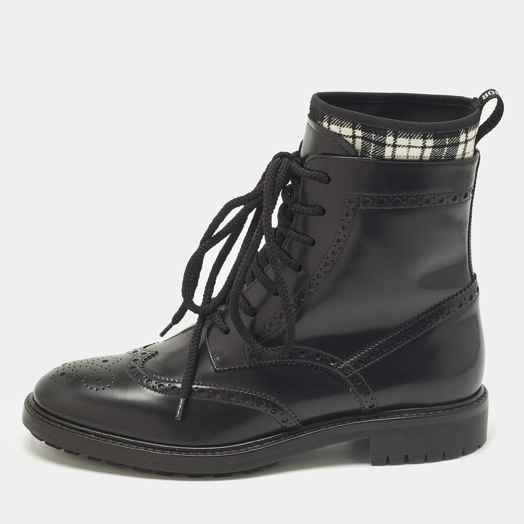 Pre Owned Dior D-Order Size 40 Black Leather Combat Boots