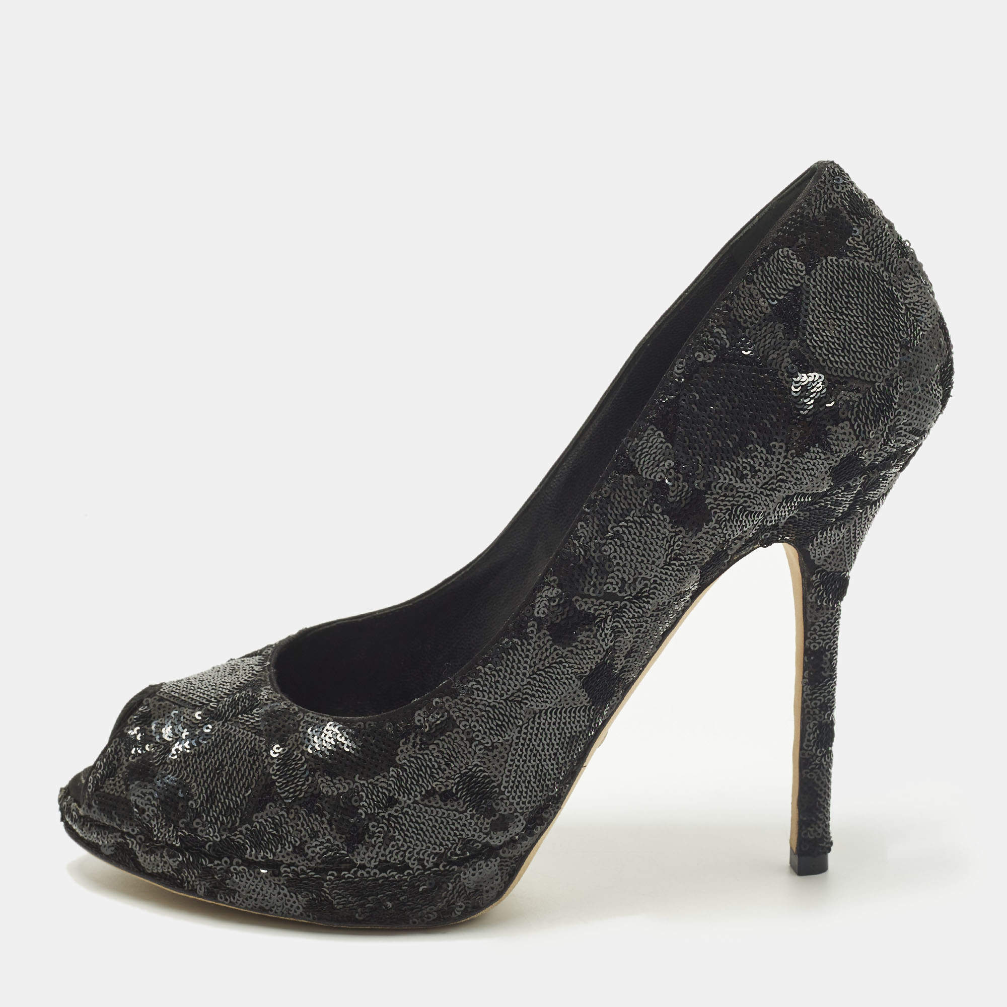 مملوكة مسبقًا Dior Size 40 Black Sequins Peep Toe Platform Pumps