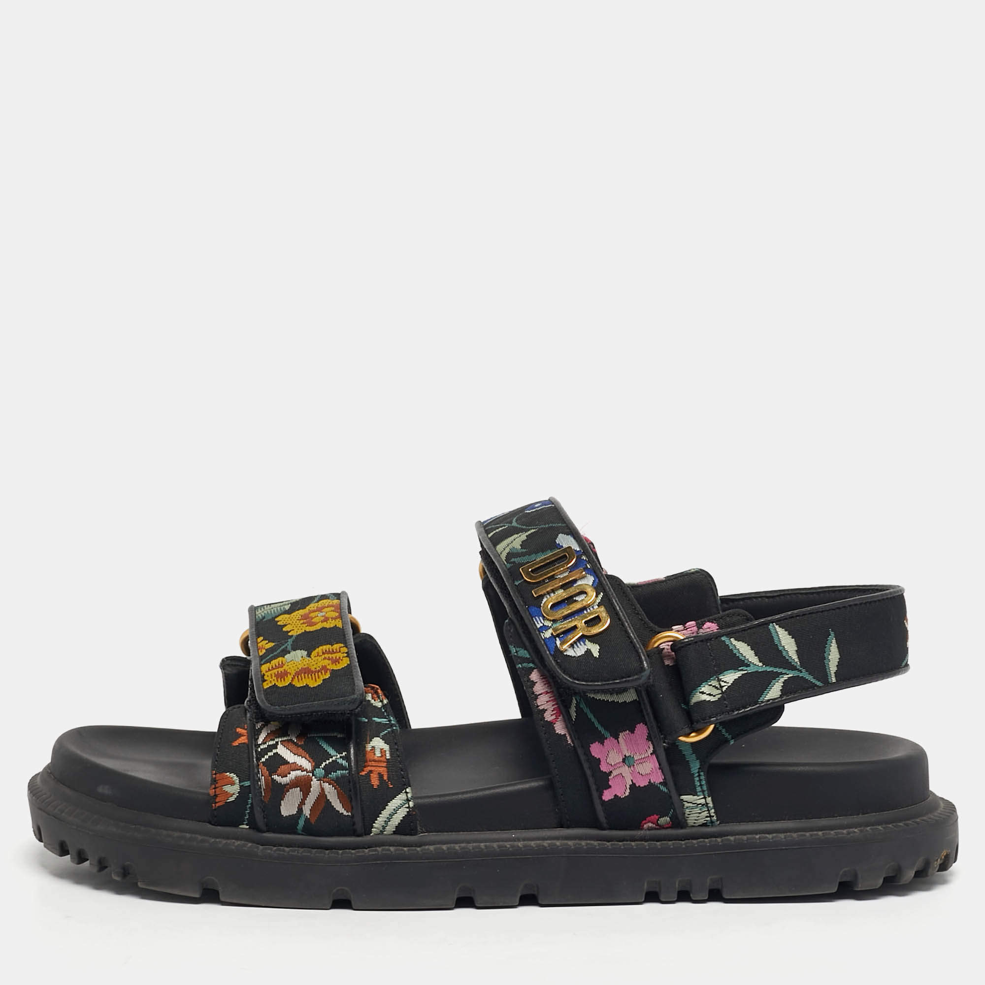 Pre Owned Dior Dioract Size 38.5 Multicolor Floral Print Fabric Flat Sandals