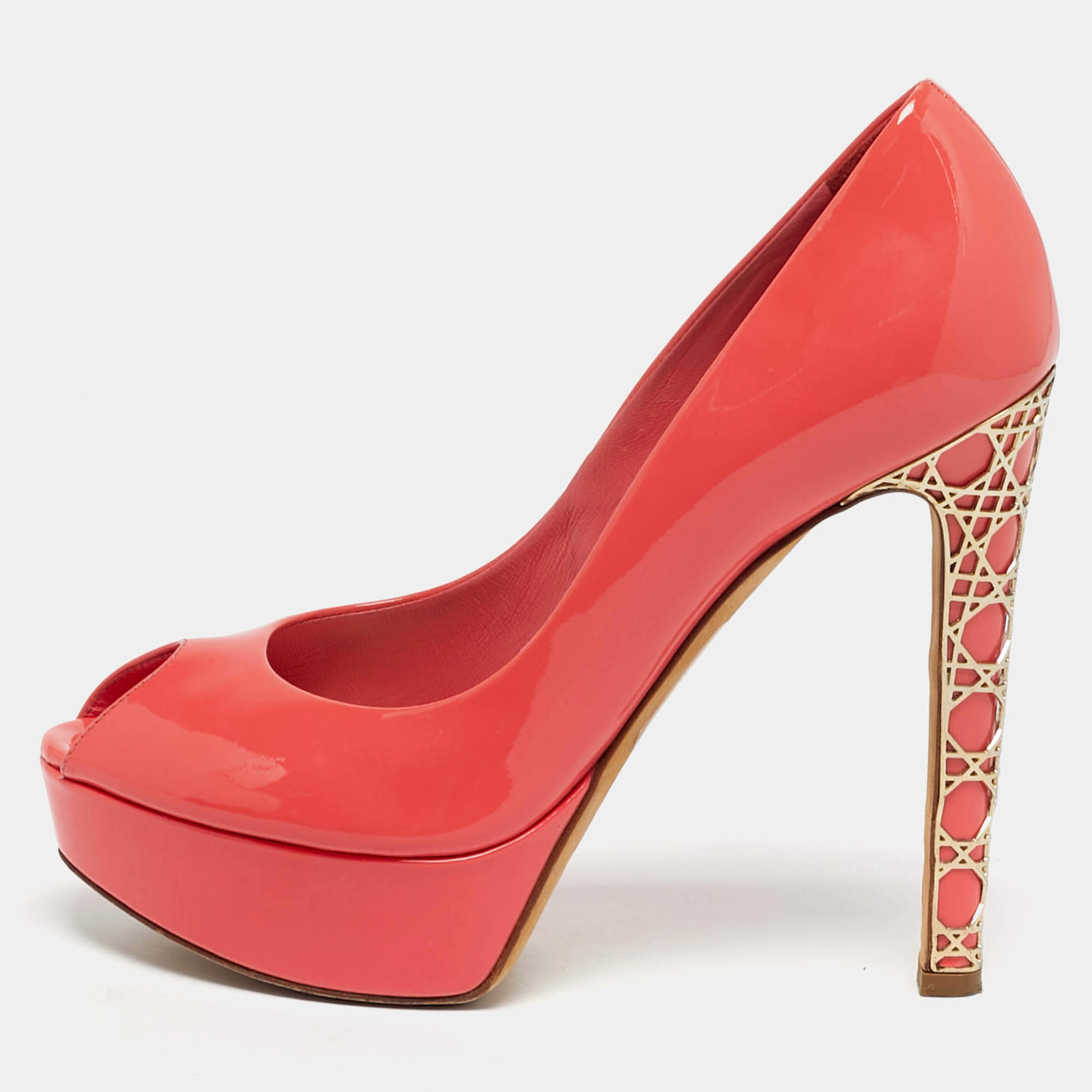 مملوكة مسبقًا Dior Size 36 Pink Patent Leather Peep Toe Platform Pumps