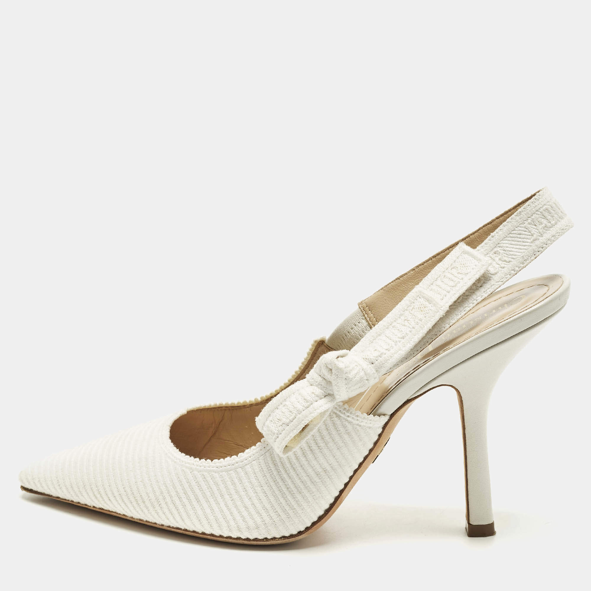 Pre Owned Dior J'Adior Size 39 White Canvas Slingback Pumps