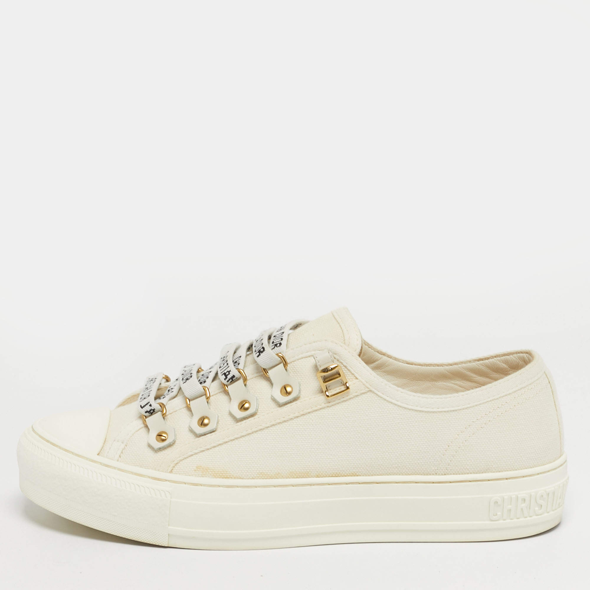 Pre Owned Dior Walk'n'Dior Size 37 Cream Canvas Low Top Sneakers
