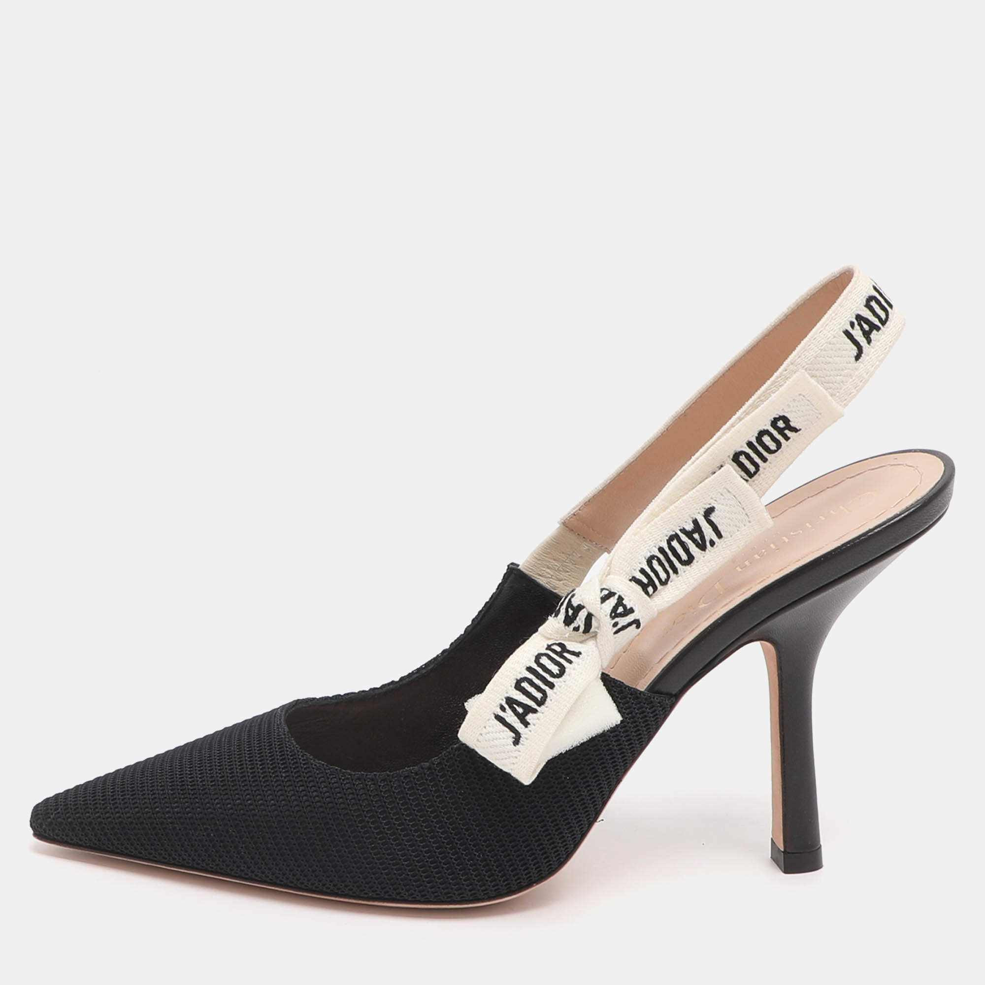 Pre Owned Dior J'adior Size 37 Black Technical Fabric Slingback Pumps