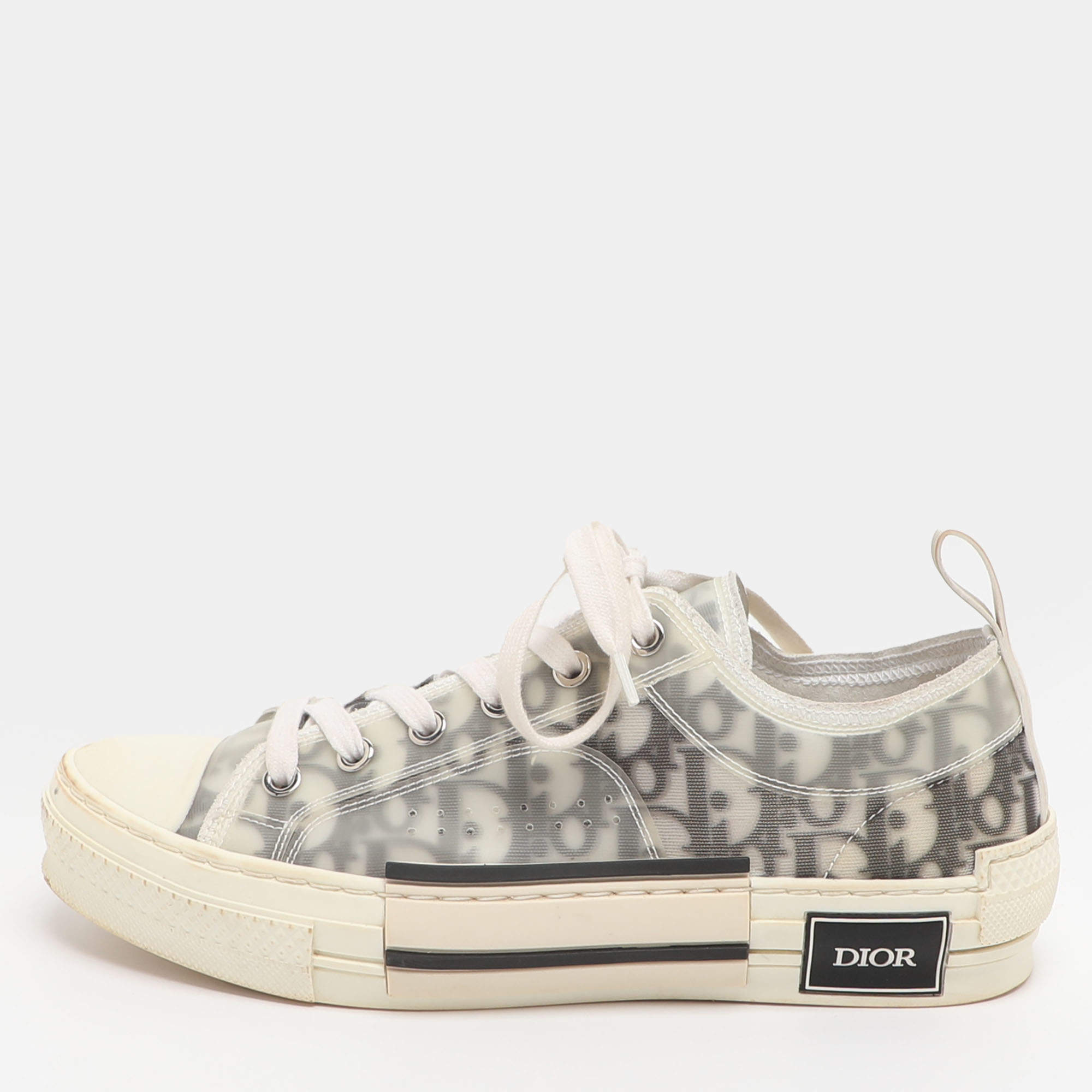 Pre Owned Dior B23 Size 38.5 Grey Mesh and PVC Low Top Sneakers