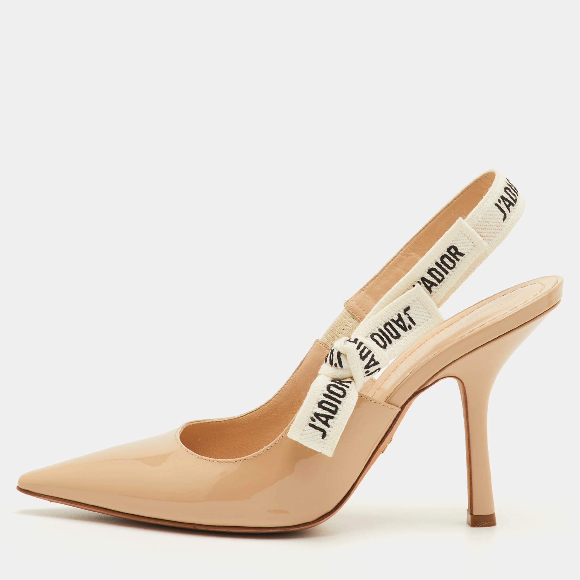 Pre Owned Dior J'Adior Size 38.5 Beige Patent Leather Pointed Toe Slingback Pumps