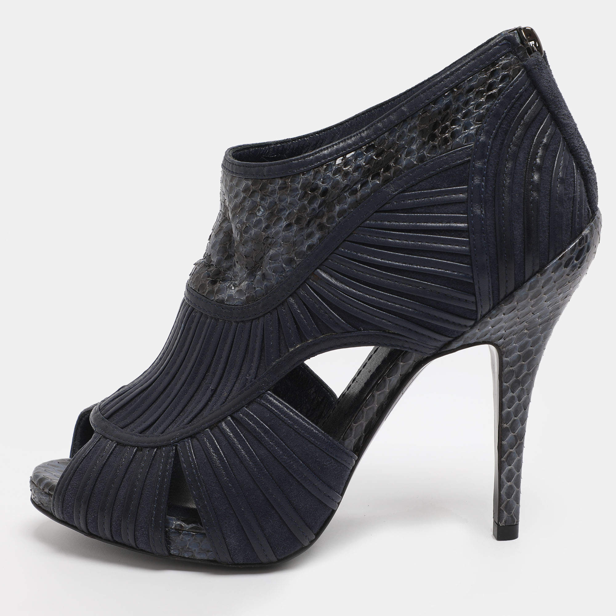 مملوكة مسبقًا حذاء بوت ديور جلد أزرق وجلد الثعبان مفتوح مقاس 36.5