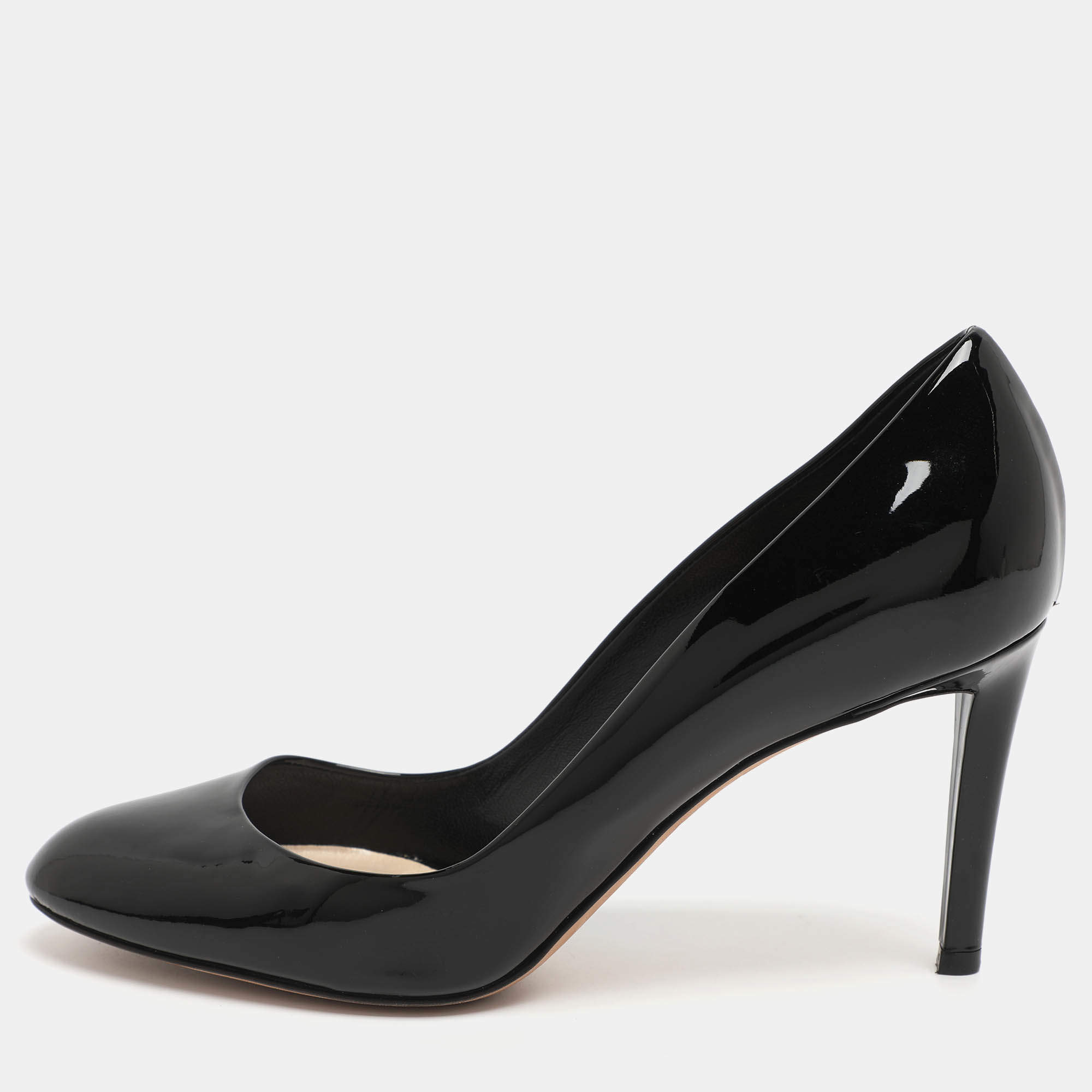 Pre Owned حذاء كعب عالي ديور جلد أسود لامع مقدمة دائرية مقاس 38