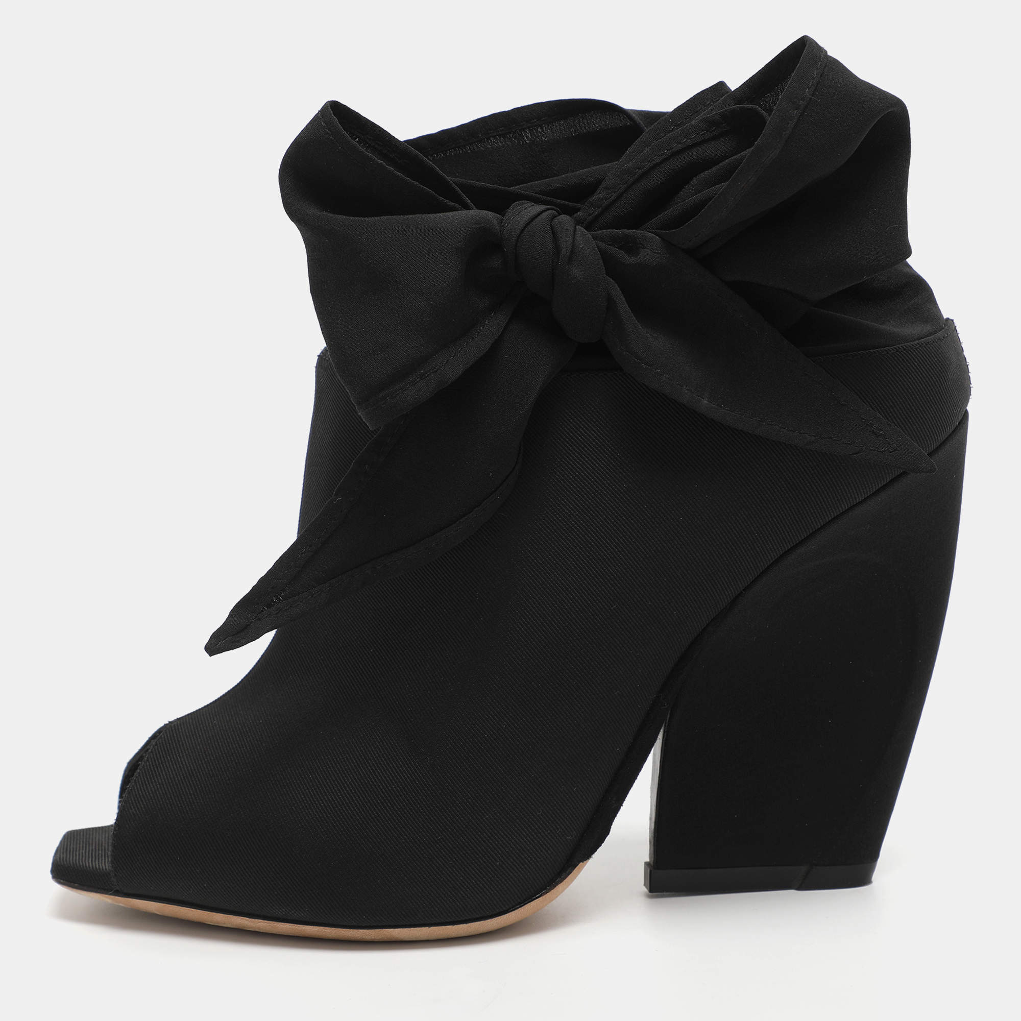 Pre Owned Dior Brooklyn Size 37 Black Nylon Ankle Wrap Peep Toe Ankle Boots