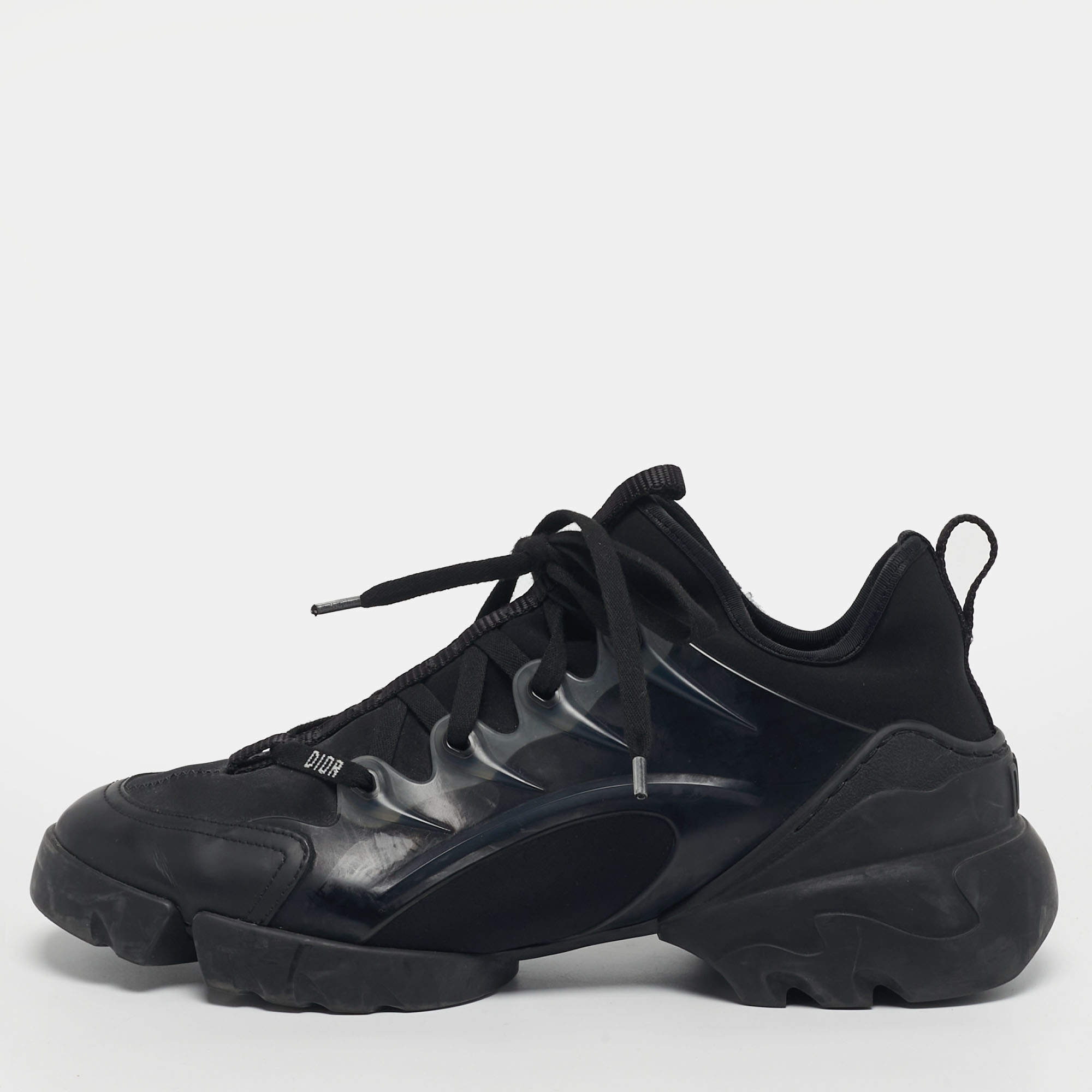 مملوكة مسبقًا Dior D-Connect Size 39 Black Neoprene and PVC Low Top Sneakers