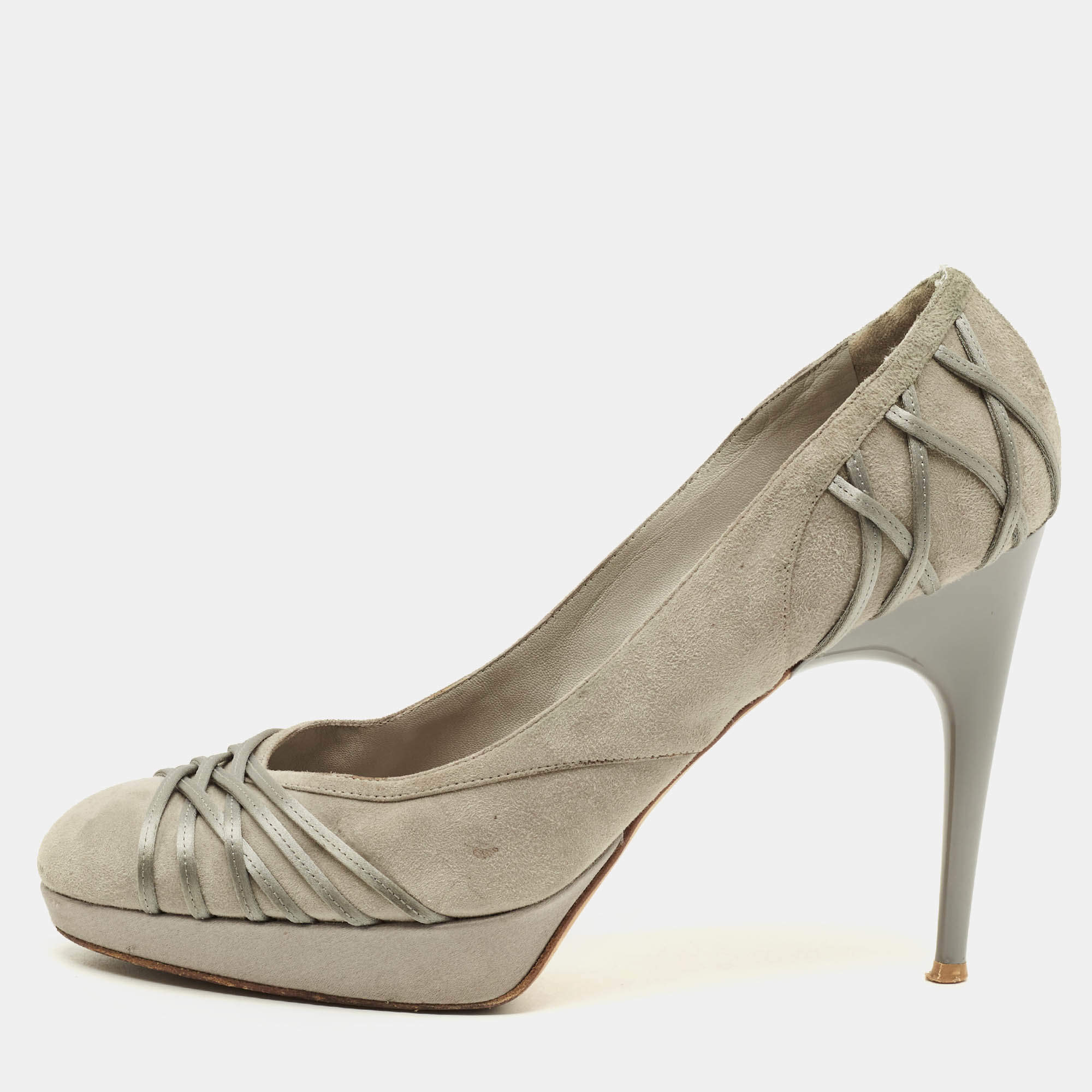 مملوكة مسبقًا Dior Size 41 Grey Satin and Suede Platform Pumps