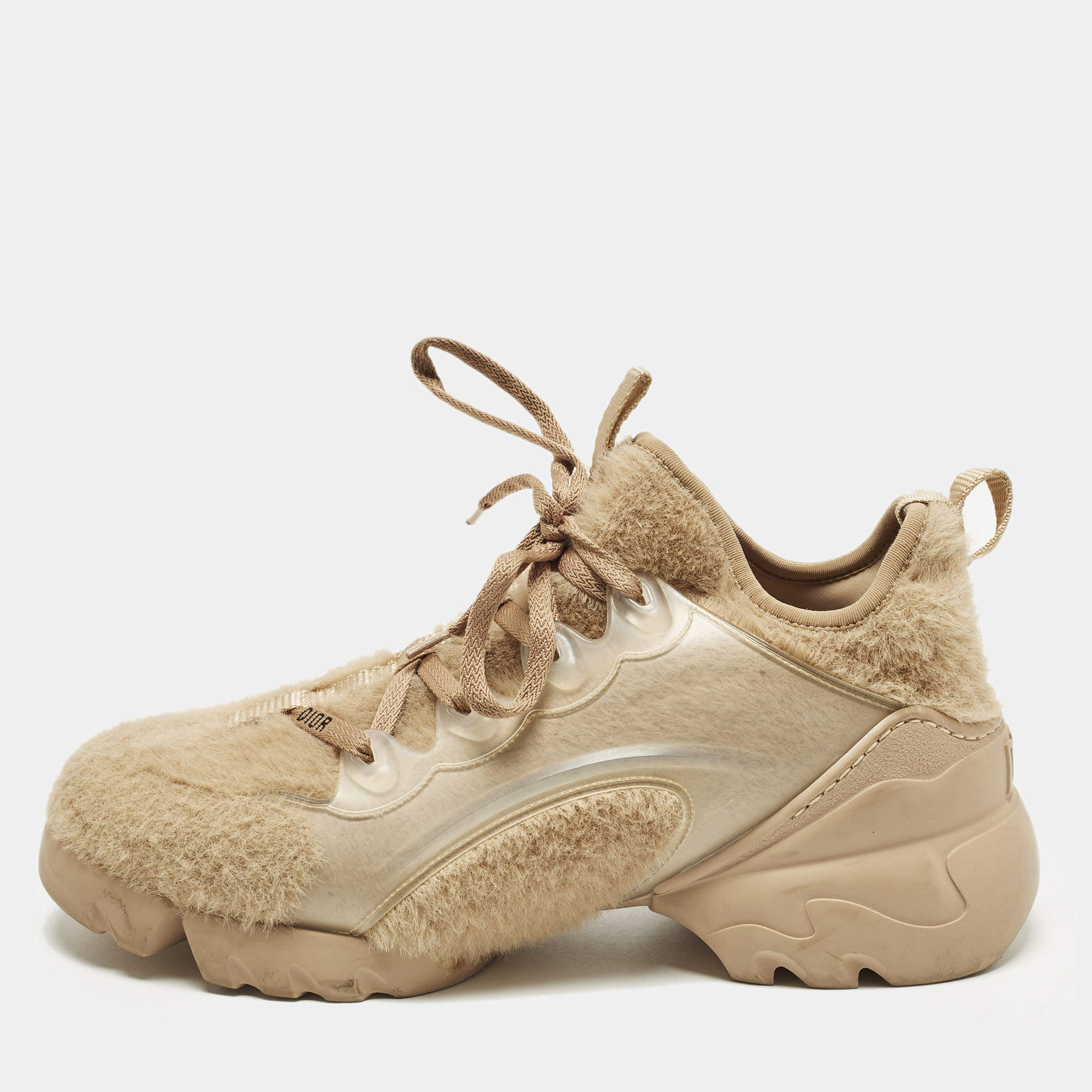 مملوكة مسبقًا Dior D-Connect Size 38 Pink/Transparent Fur and PVC Low Top Sneakers