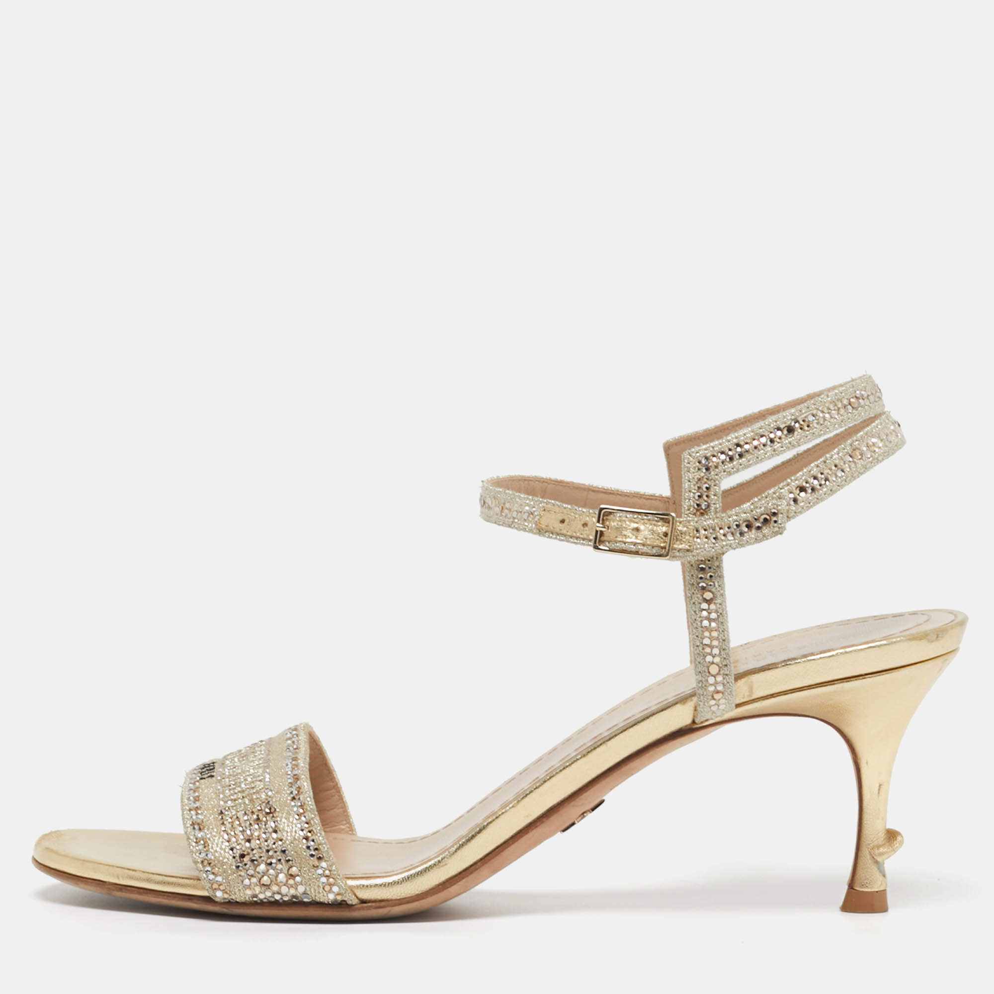 Pre Owned صندل ديور جلد تأثير البيثون معدني فضي رباط كاحل مقاس 39