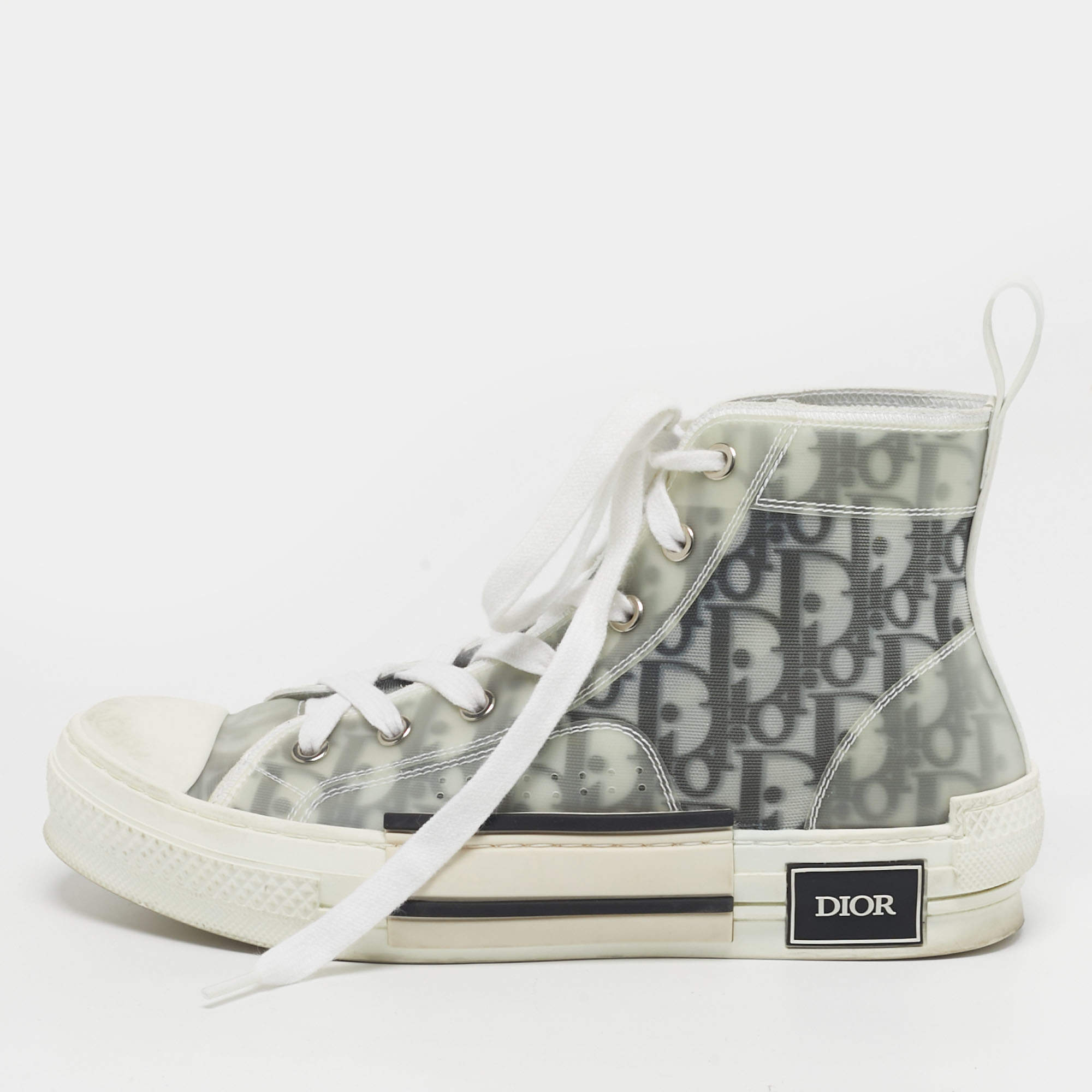 Pre Owned Dior B23 Size 38 Grey/White Mesh and PVC High Top Sneakers