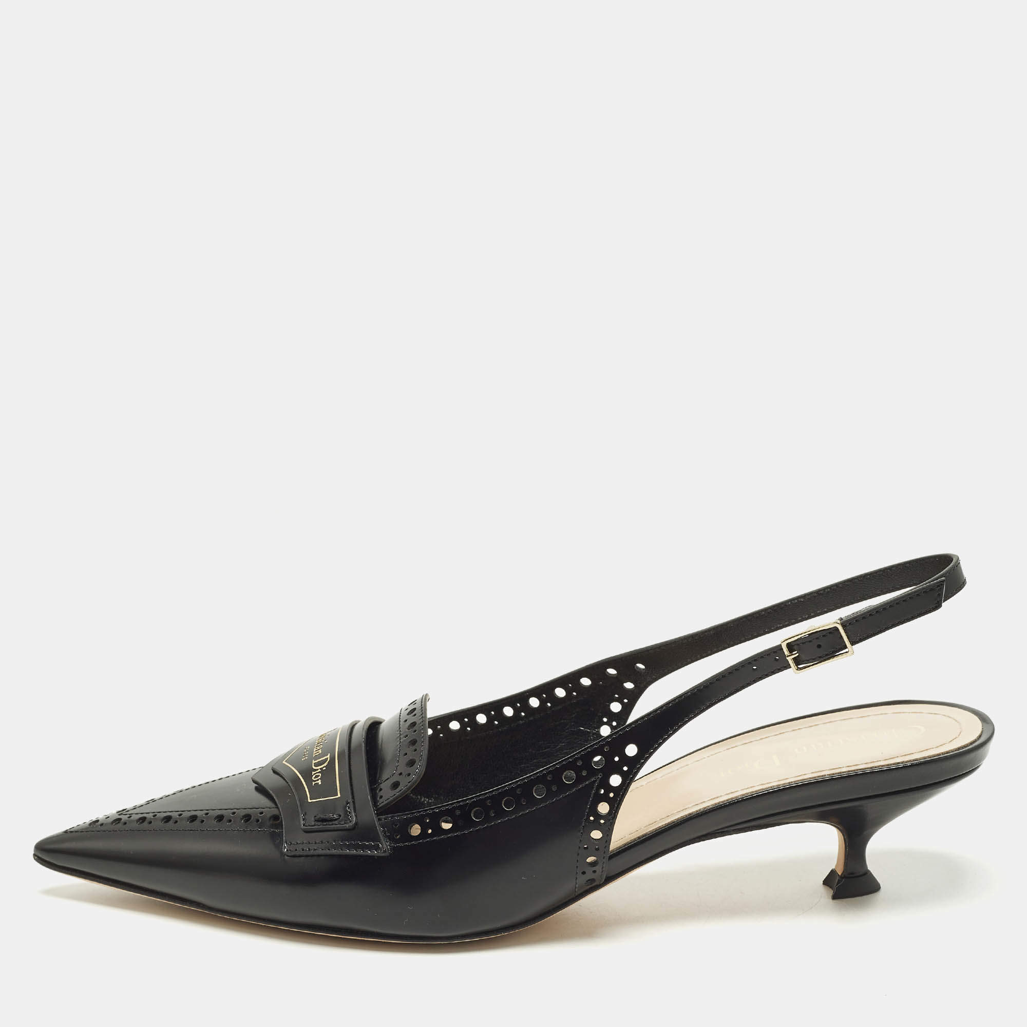 Pre Owned Dior Boy Size 40.5 Black Leather Slingback Pumps
