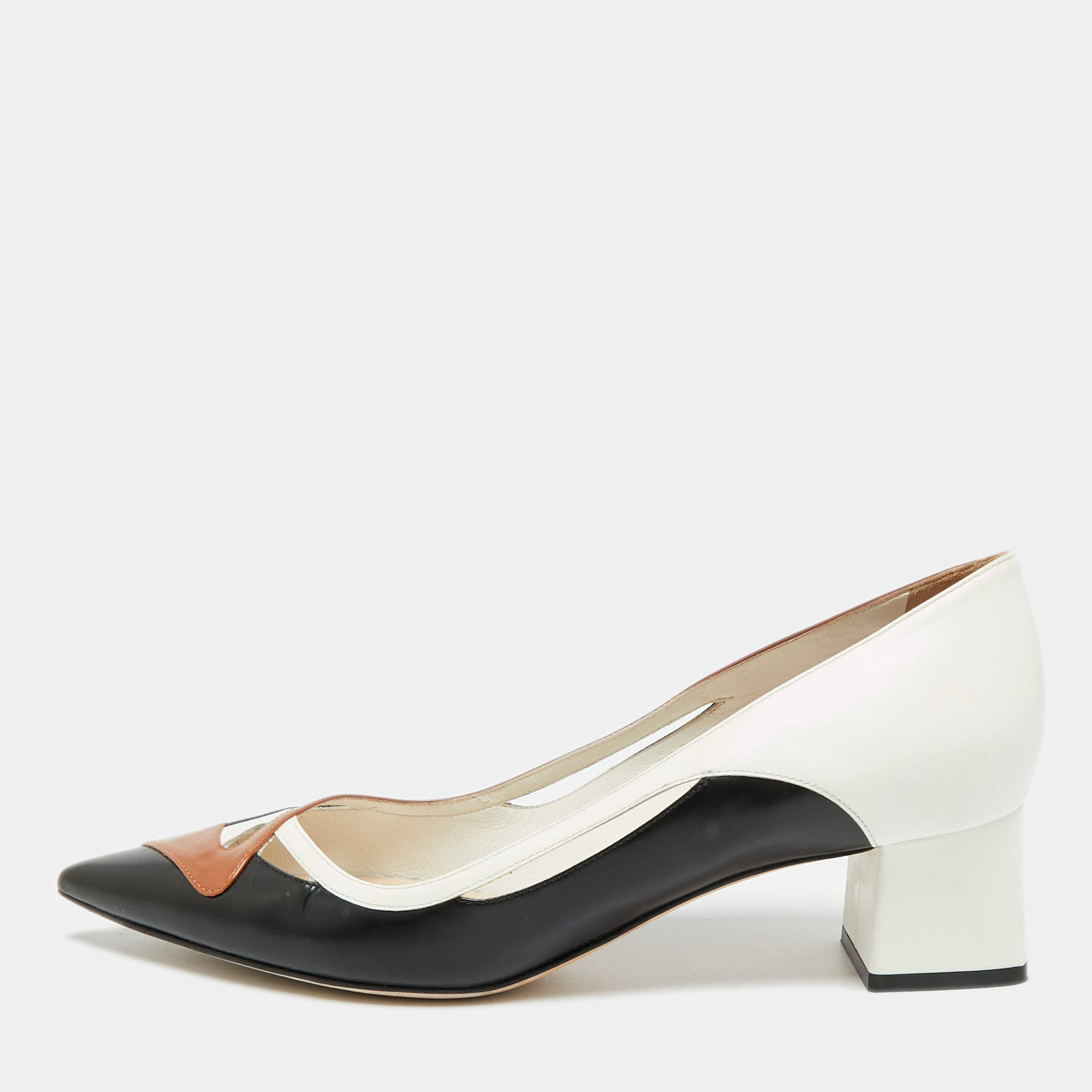 Pre Owned حذاء كعب عالي ديور مقدمة مدببة جلد ثلاثي الألوان بكعب عريض مقاس 40.5