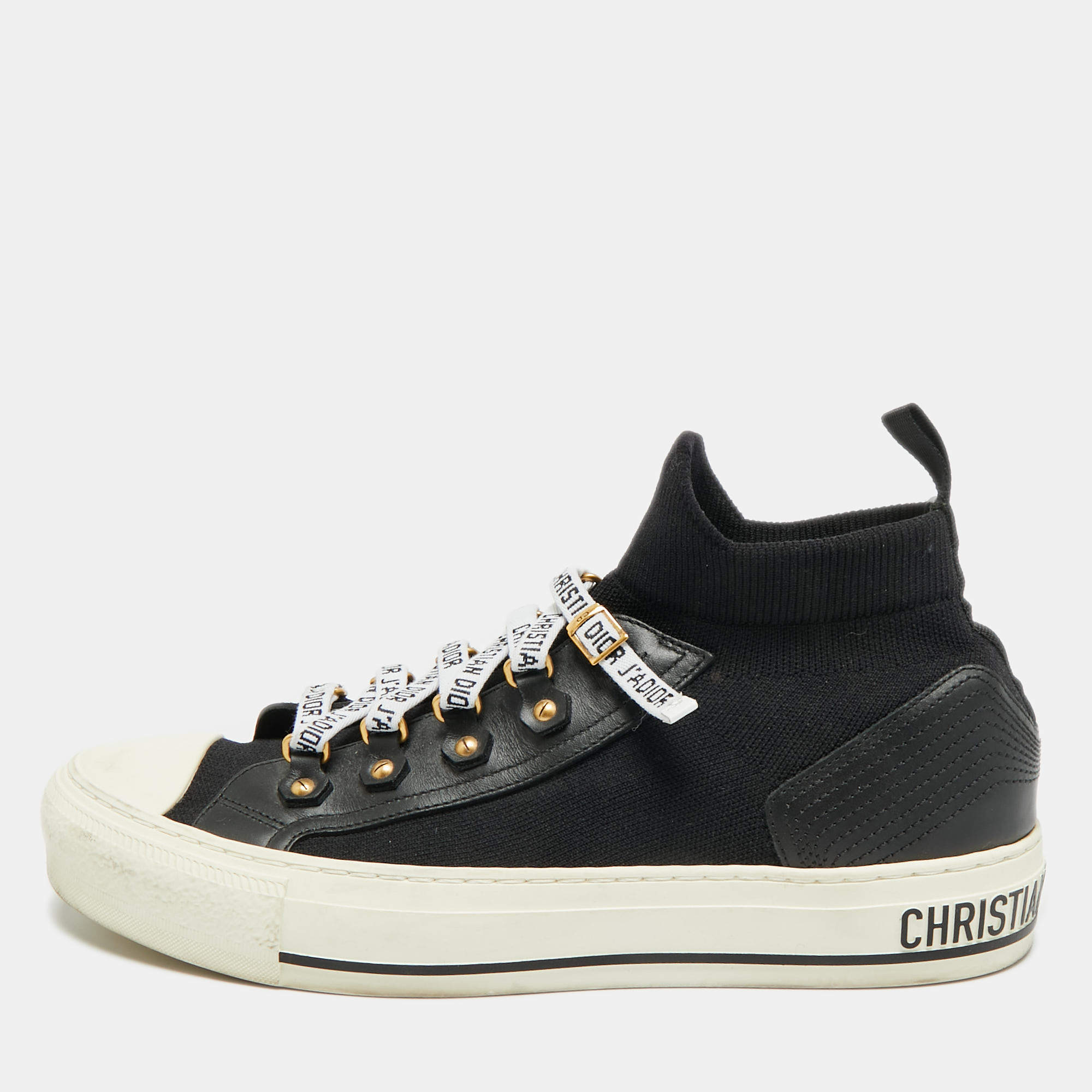 Pre Owned حذاء ديور ووكن ديوور رياضي عالي علوي قماش محبوك  وجلد أسود مقاس 39