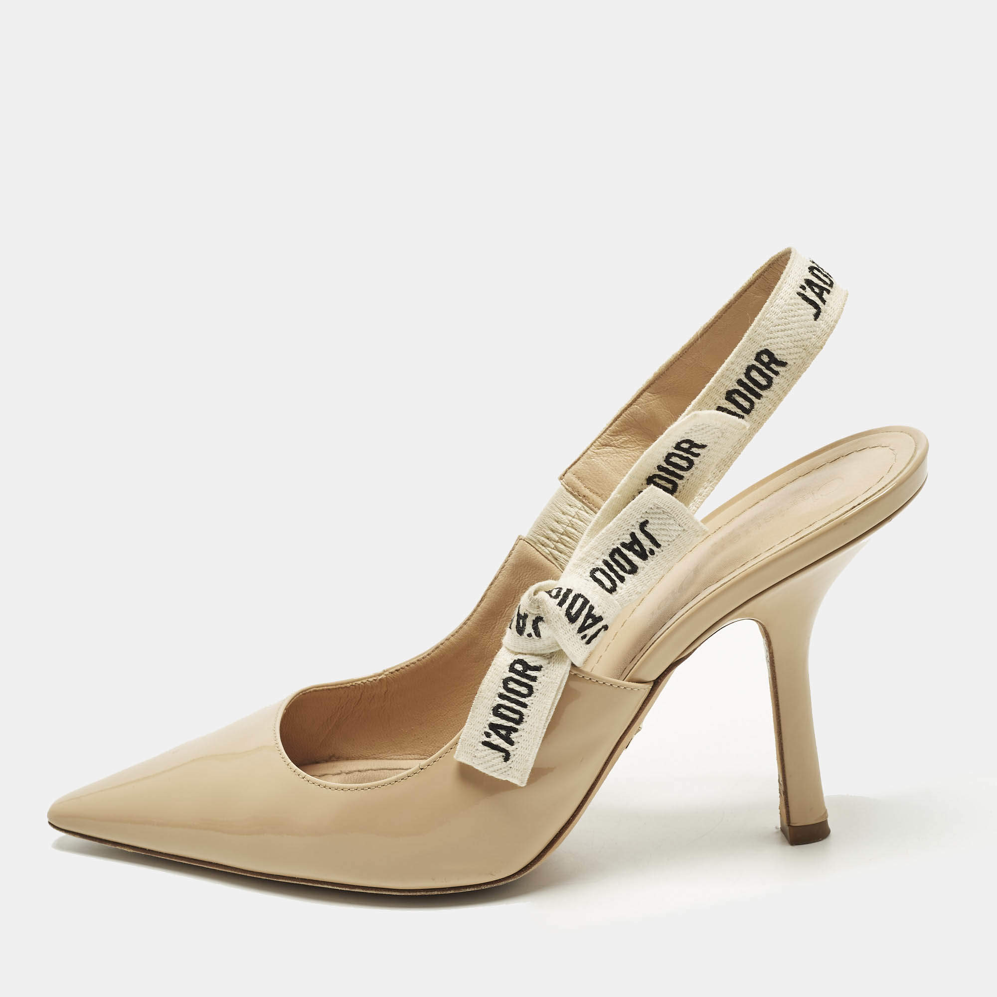 Pre Owned Dior J'Adior Size 39.5 Beige Canvas and Patent Leather Slip On Pumps