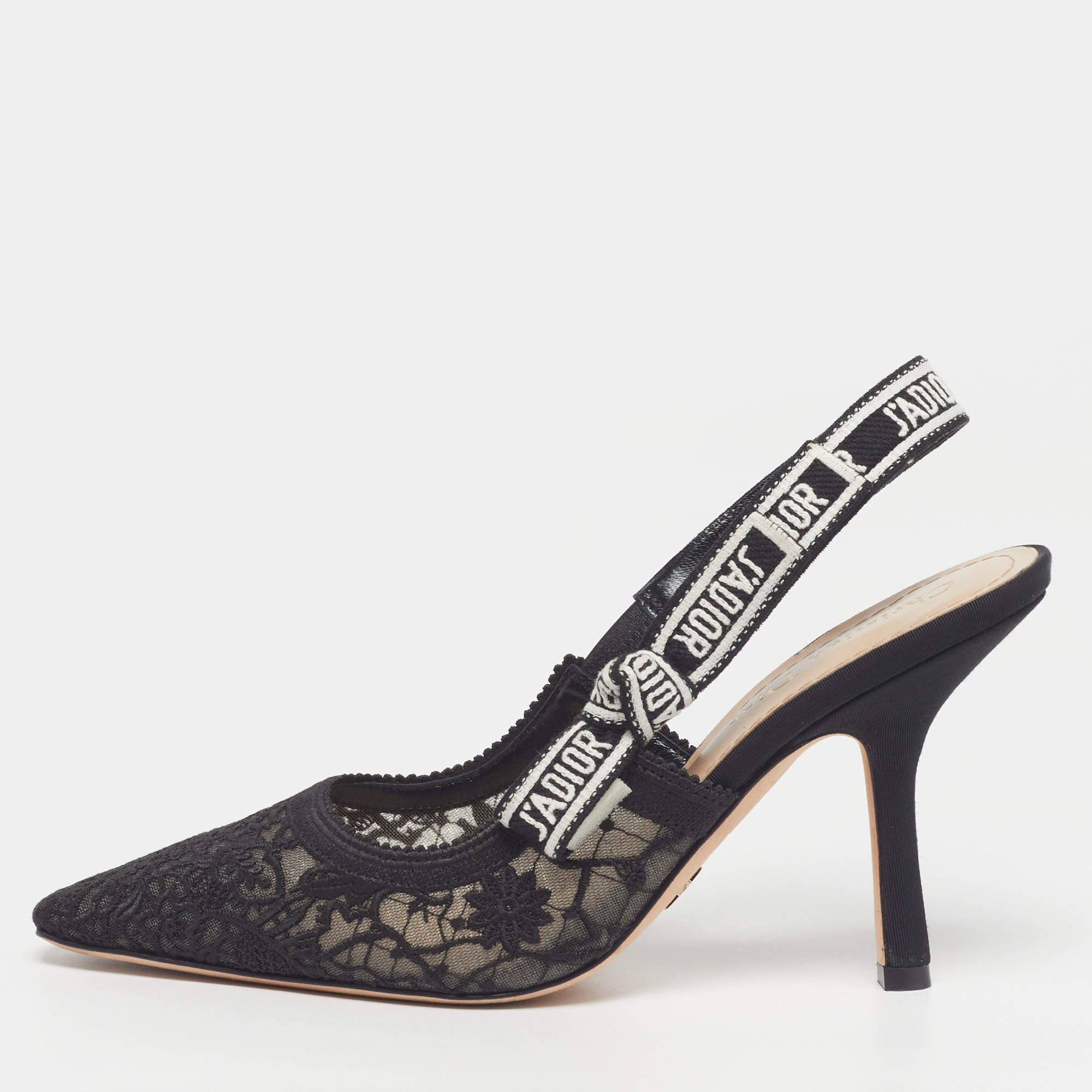 مملوكة مسبقًا Dior J'Adior Size 37.5 Black Mesh and Net Slingback Pumps