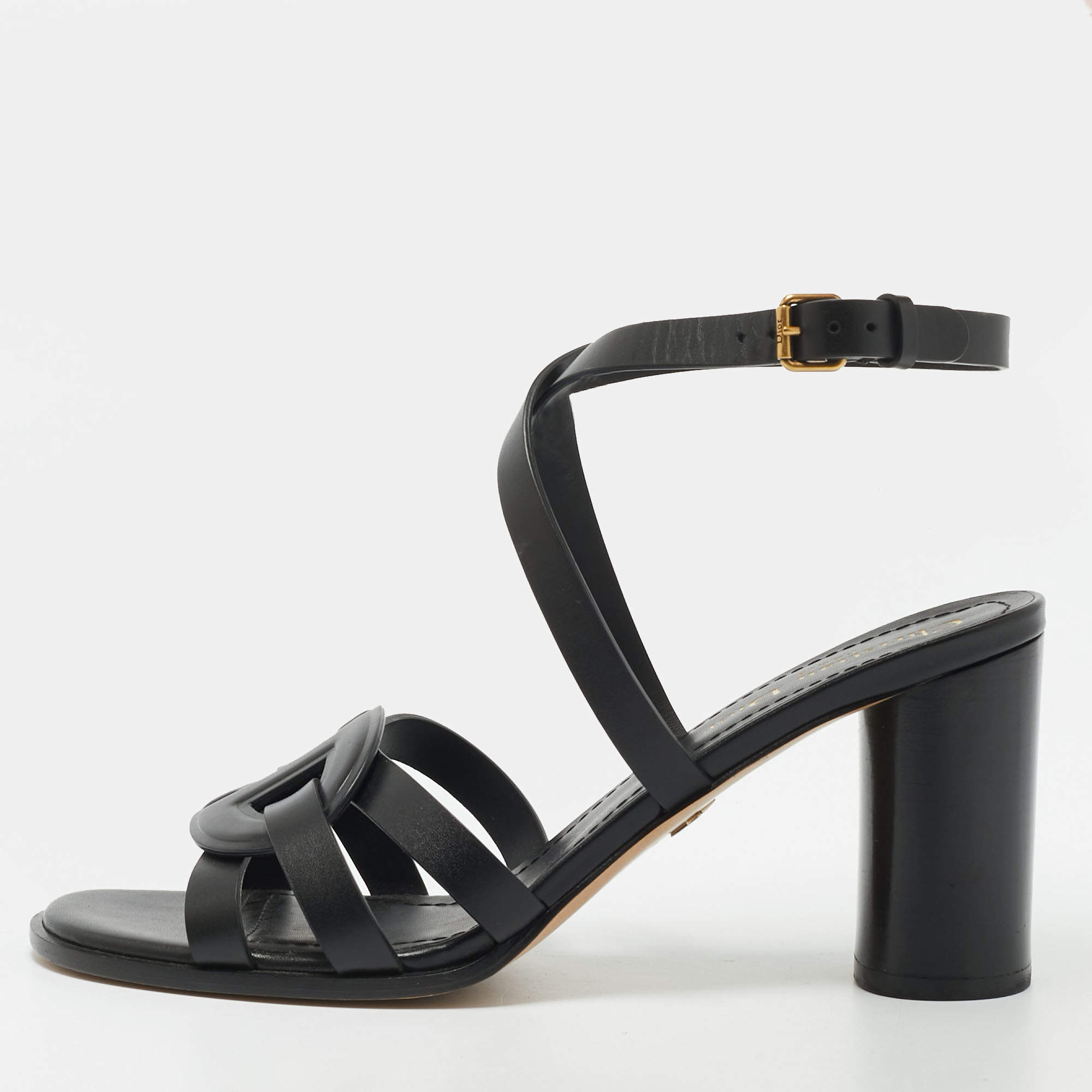Pre Owned Dior D-dior Size 38.5 Black Leather Ankle Strap Sandals