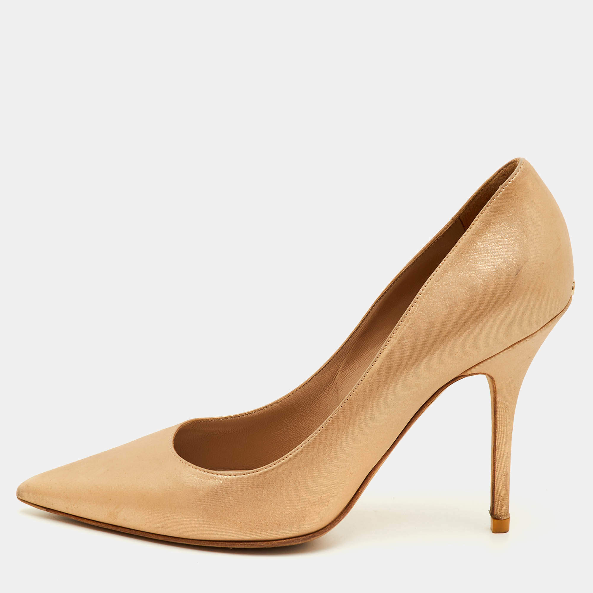 Pre Owned حذاء كعب عالي ديور شيري قماش ذهبي معدني مقدمة حادة مقاس 39.5